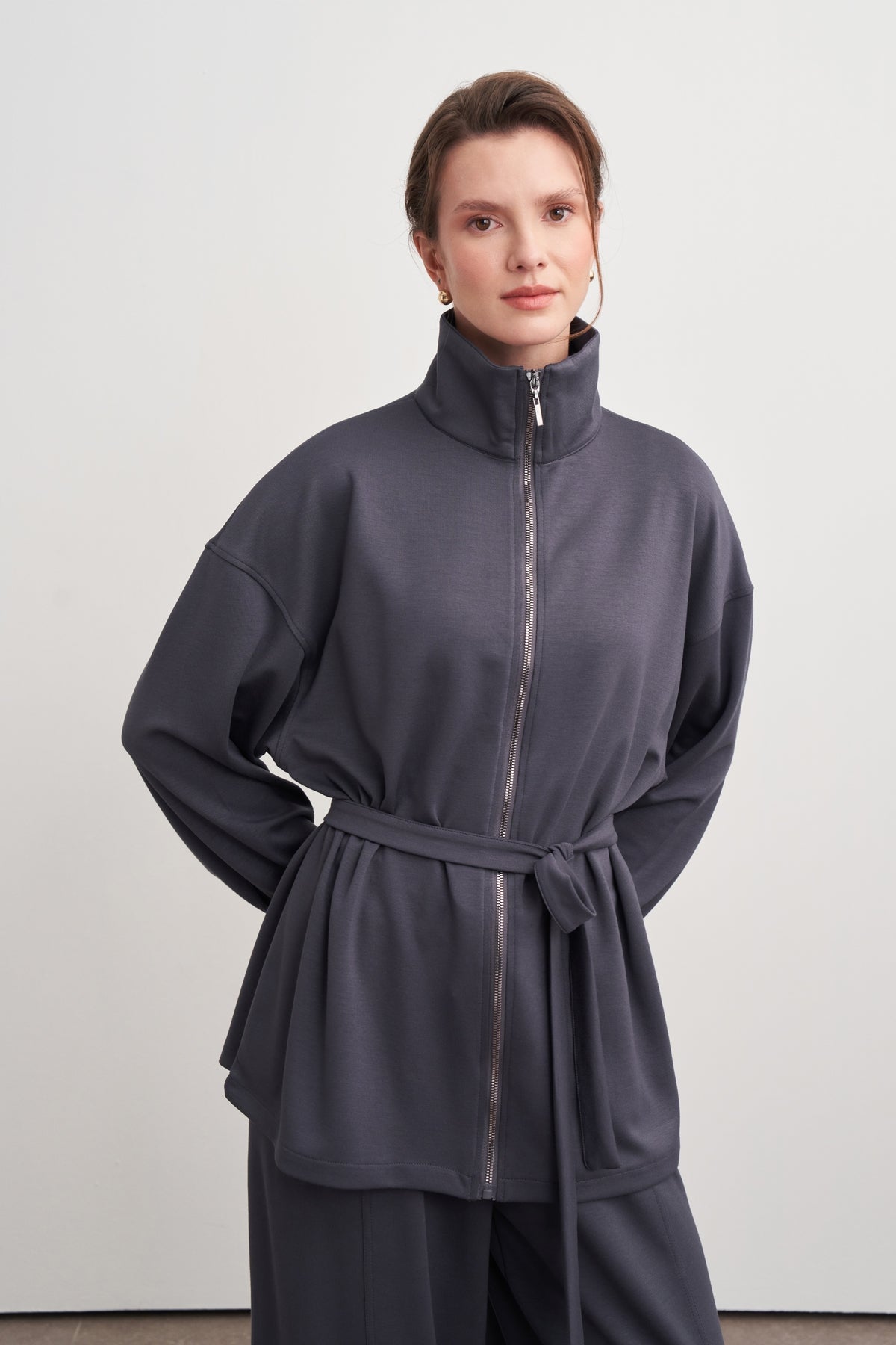 Kadın Kemerli Sweat Pantolon Takım Füme