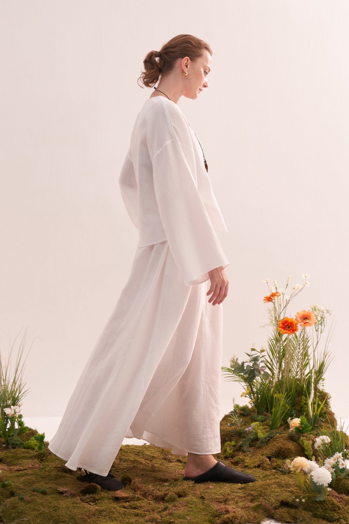 Kadın Müslin Kimono Etek Takım Ekru