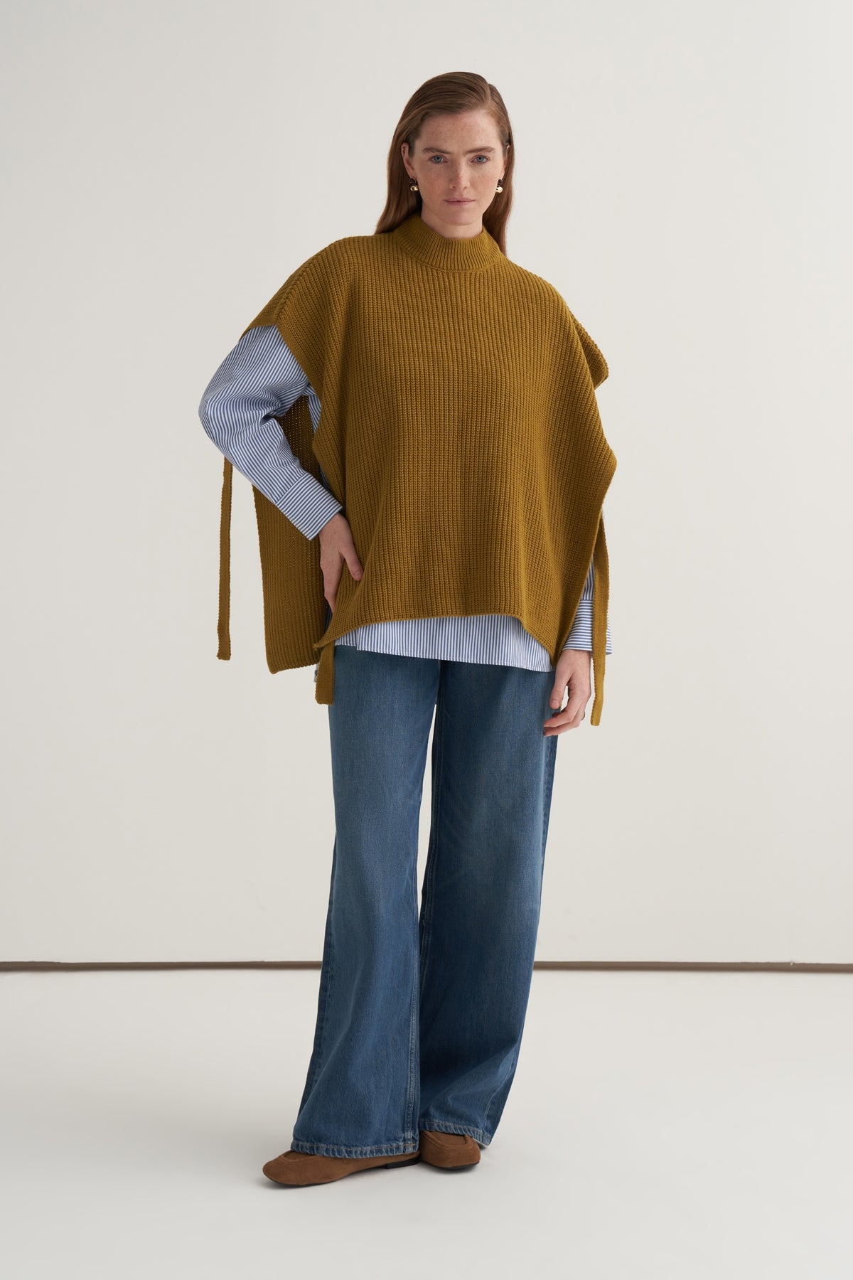 Kadın Uzun Bağlamalı Süveter Yağ Yeşili