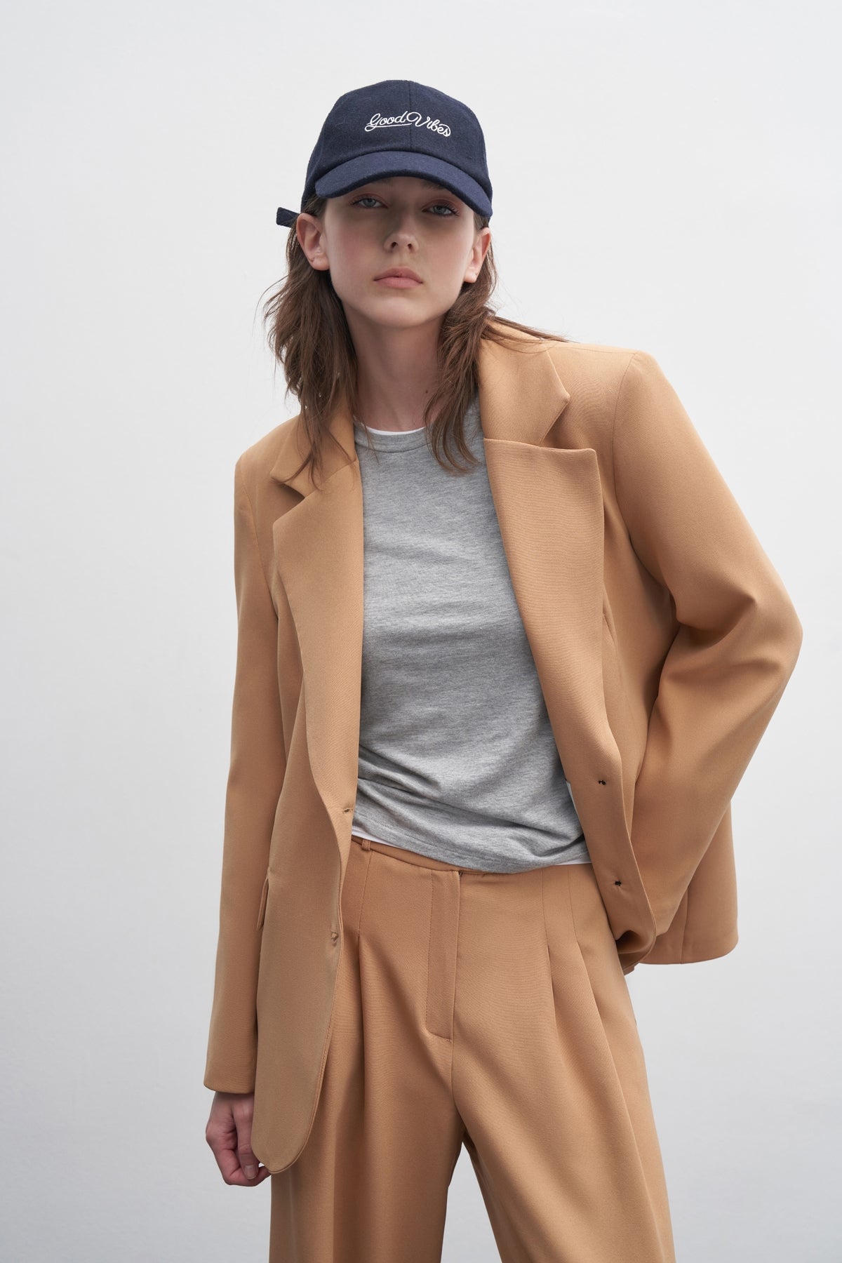 Kadın Yarı Oversize Blazer Ceket Camel