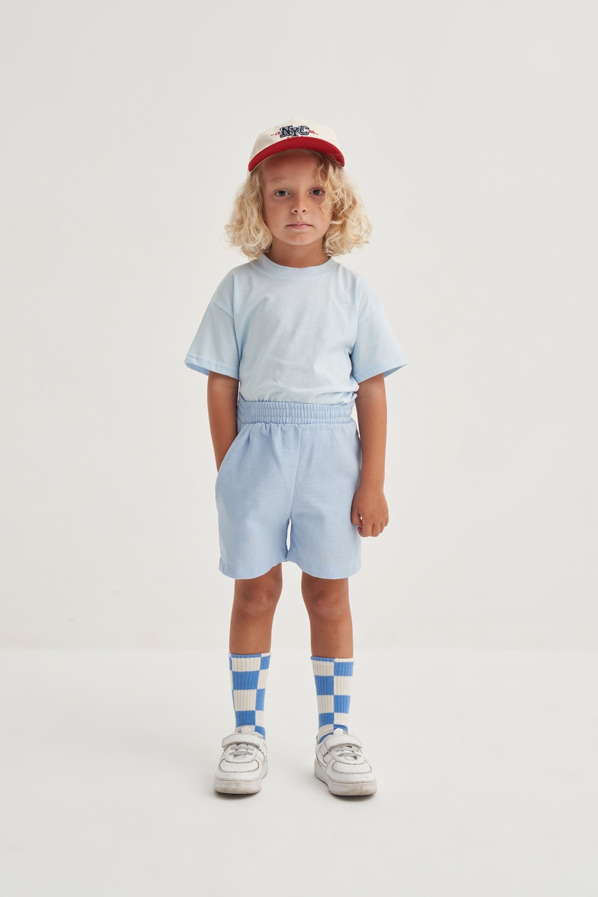 Unisex Çocuk Örme Kısa Kollu Tshirt Mavi