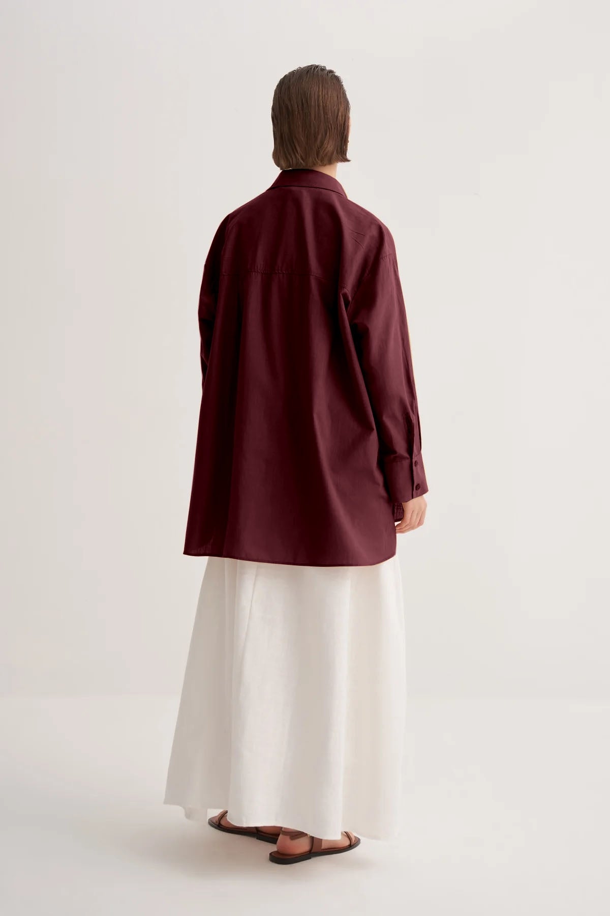 Kadın Poplin Oversize Robalı Gömlek Bordo