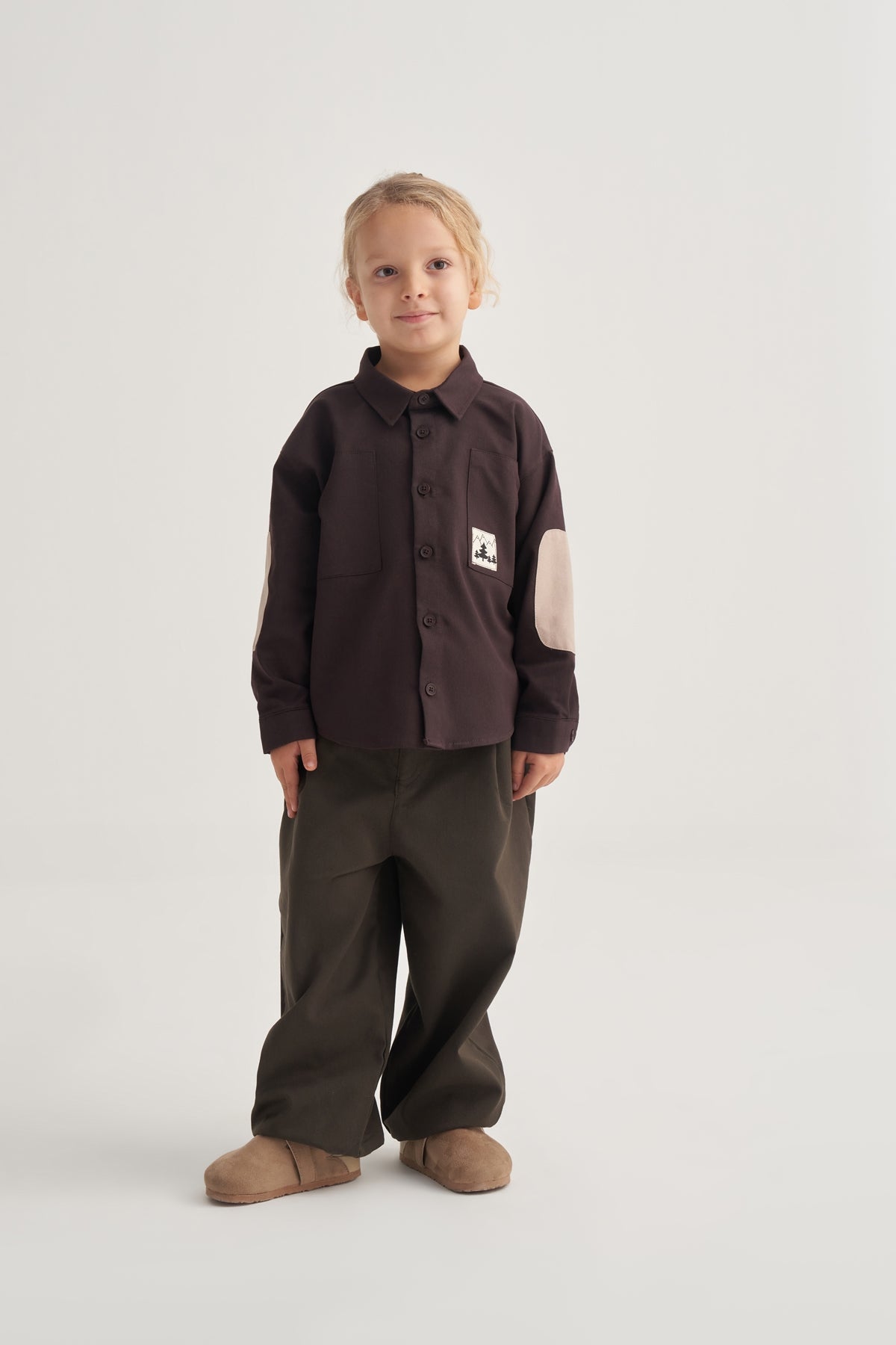 Unisex Çocuk Gabardin Gömlek Kahve