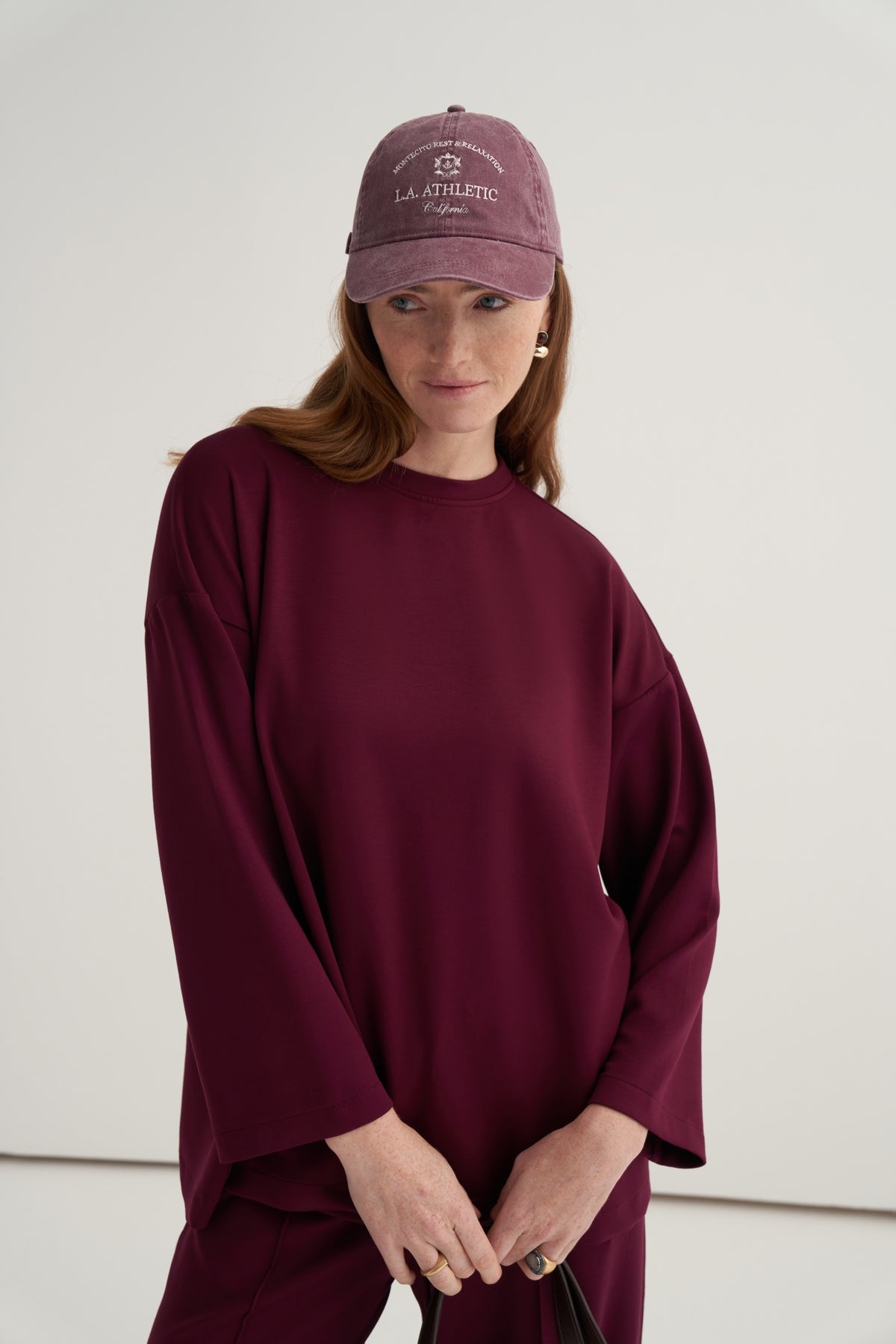 Kadın Basic Pantolonlu Sweat Takım Bordo
