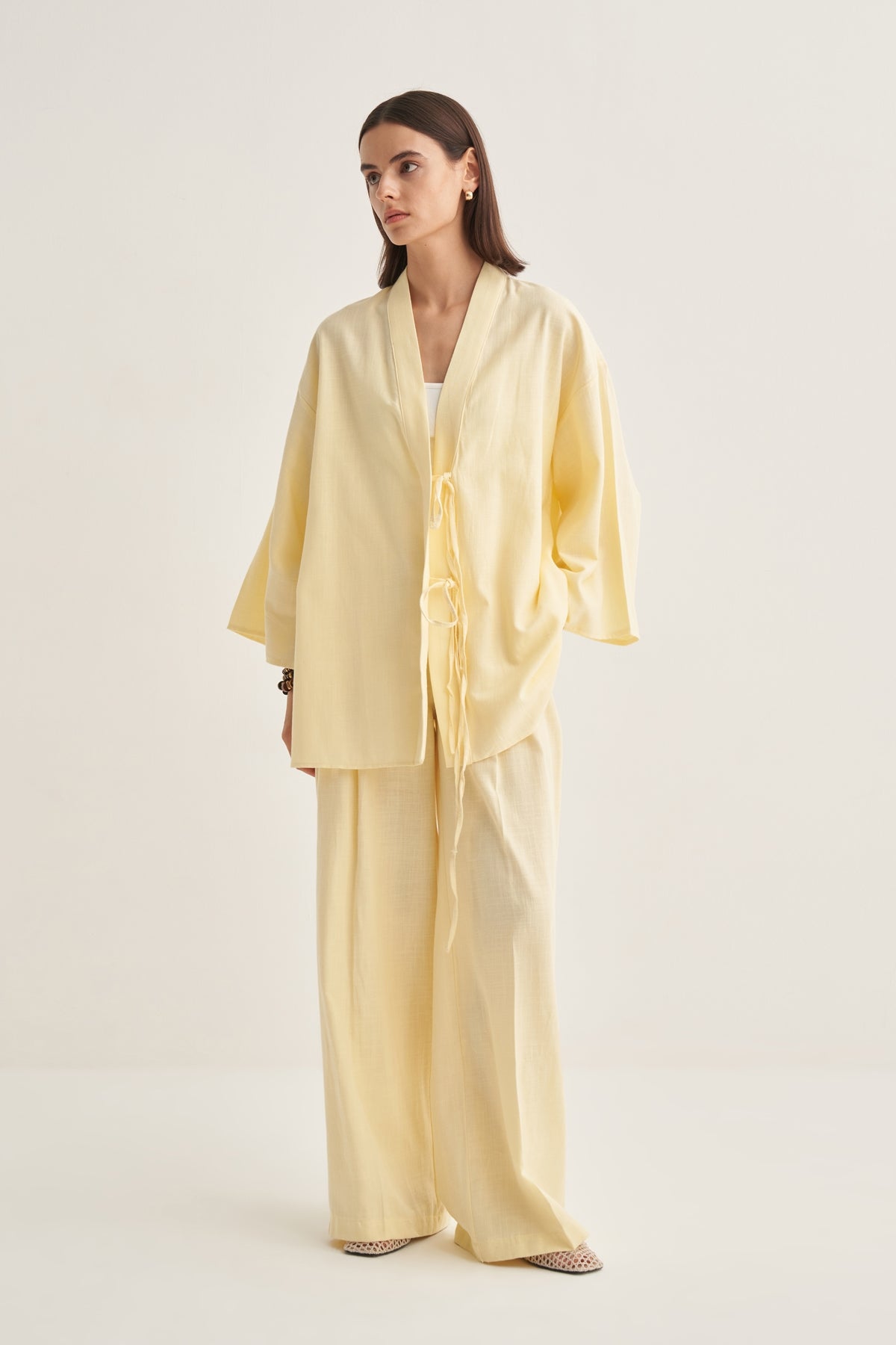 Kadın Organik Pamuklu Oversize Kimono Tereyağı