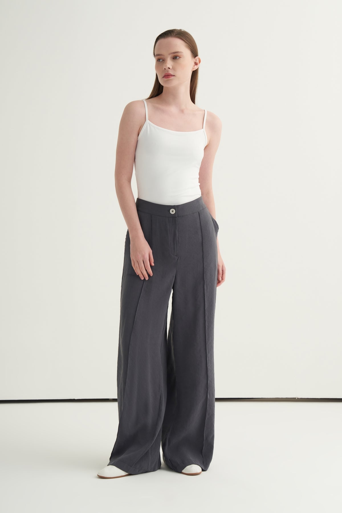 Kadın Modal Oversize Gömlek Pantolon Takım Füme