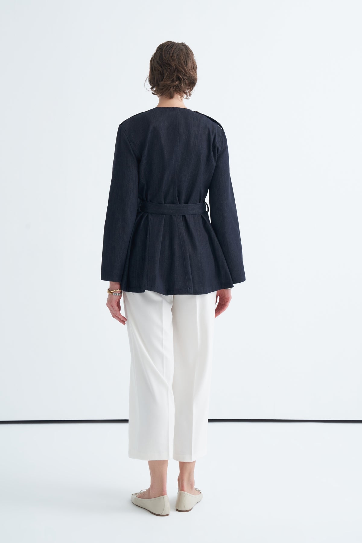 Kadın Kemerli Jean Ceket Koyu Lacivert