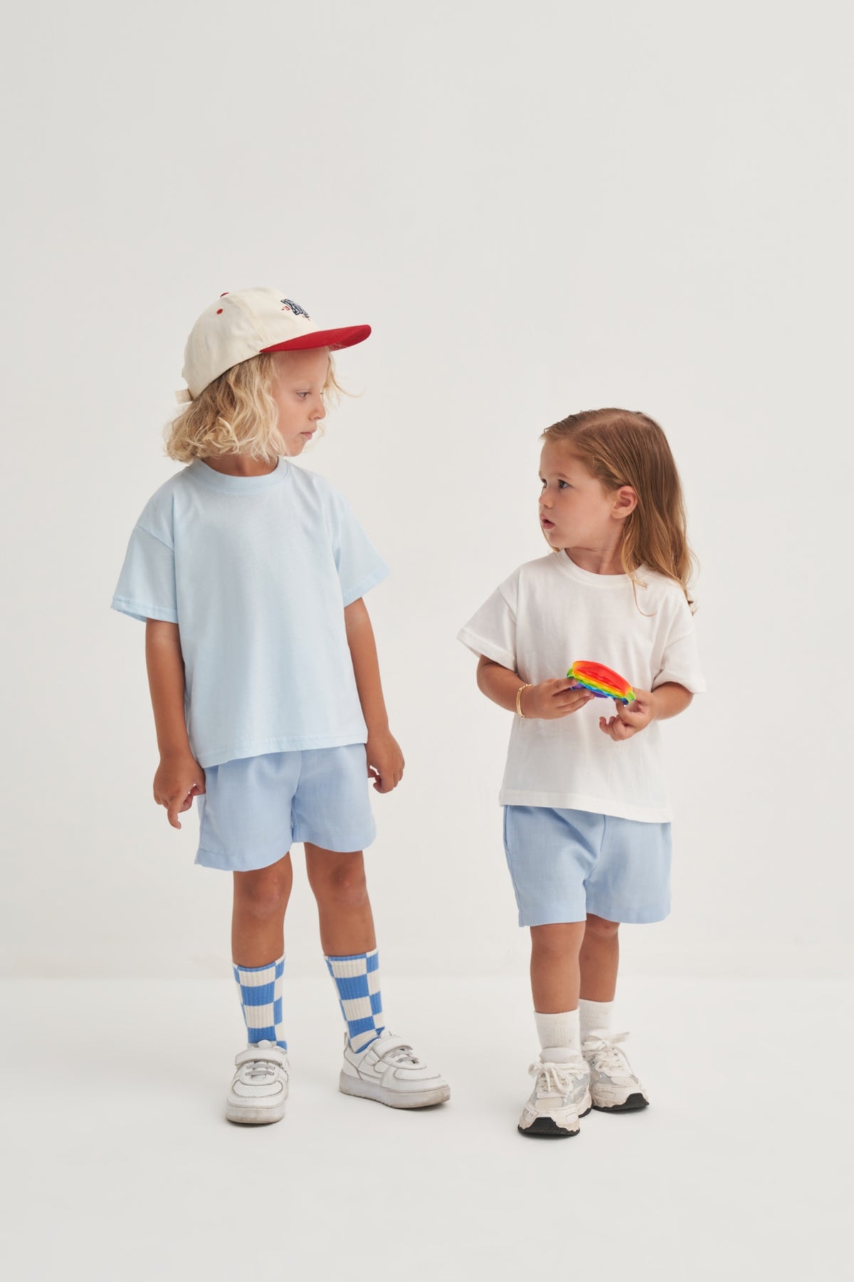 Unisex Çocuk Örme Kısa Kollu Tshirt Mavi