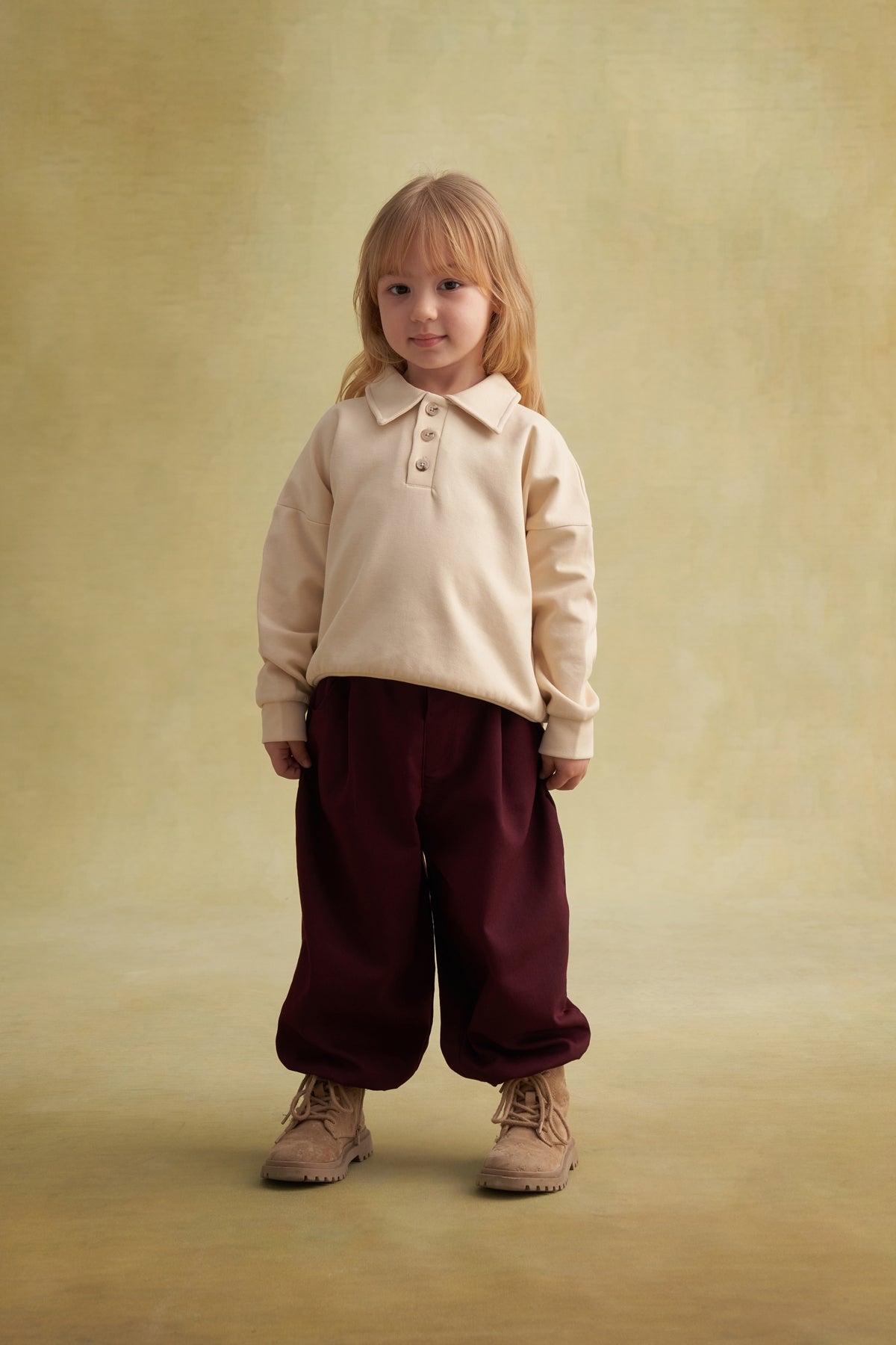 Unisex Çocuk İnterlok Yakalı Sweat Bej