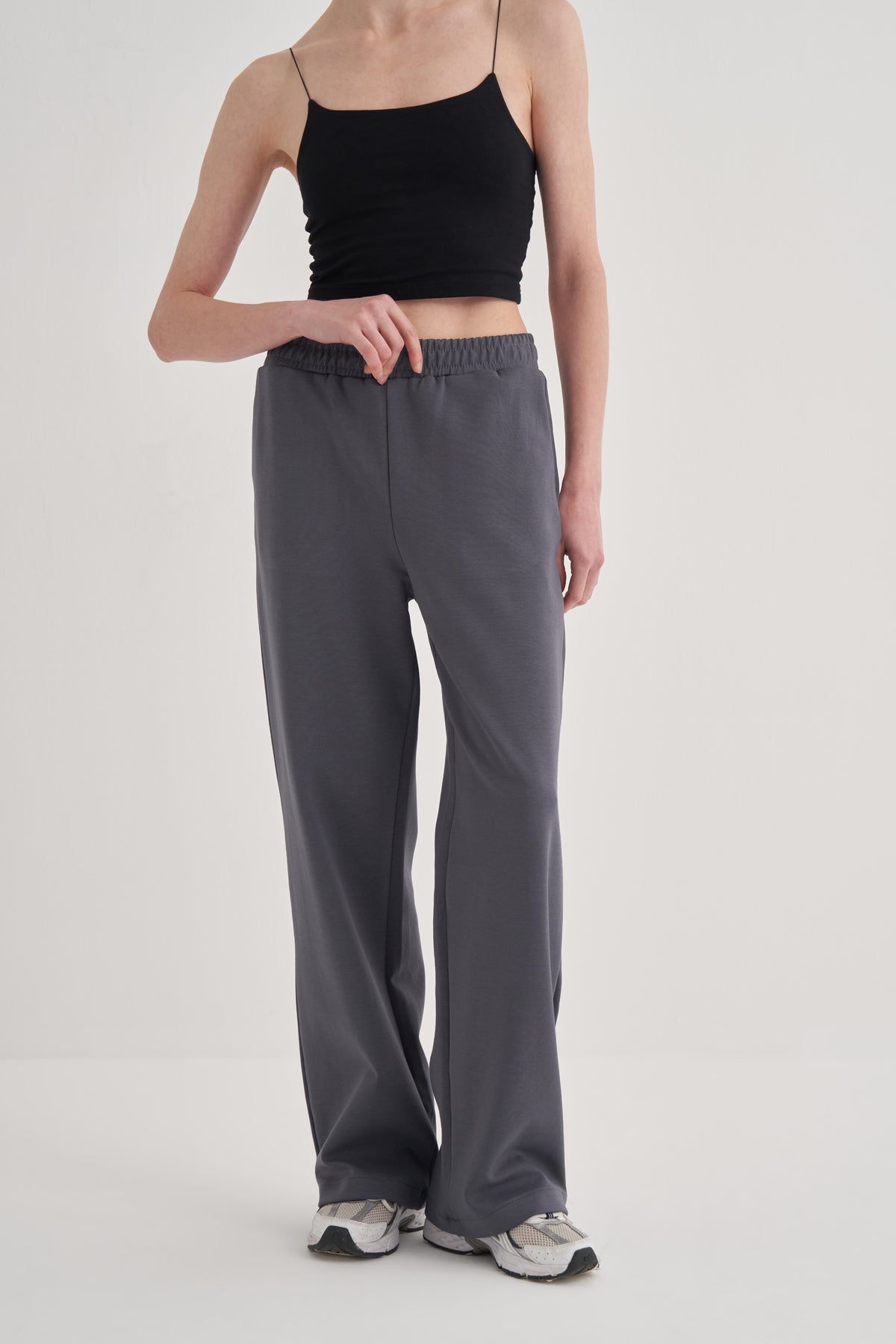 Kadın İnterlok Palazzo Pantolon Füme