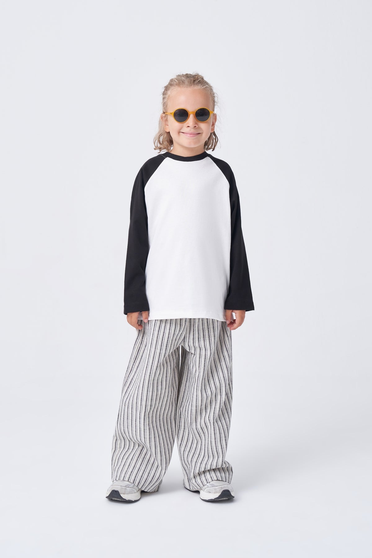 Unisex Çocuk Çizgili Pantolonlu Takım Siyah