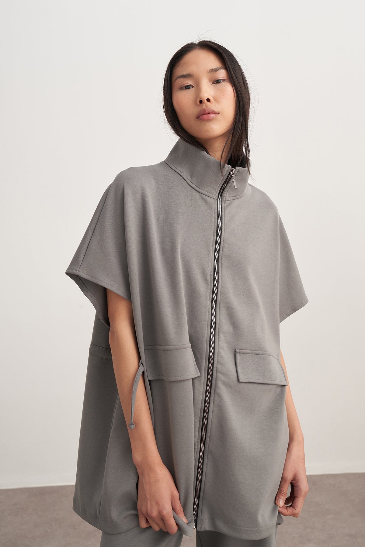 Kadın İnterlok Oversize Yelek Pantolon Takım Füme