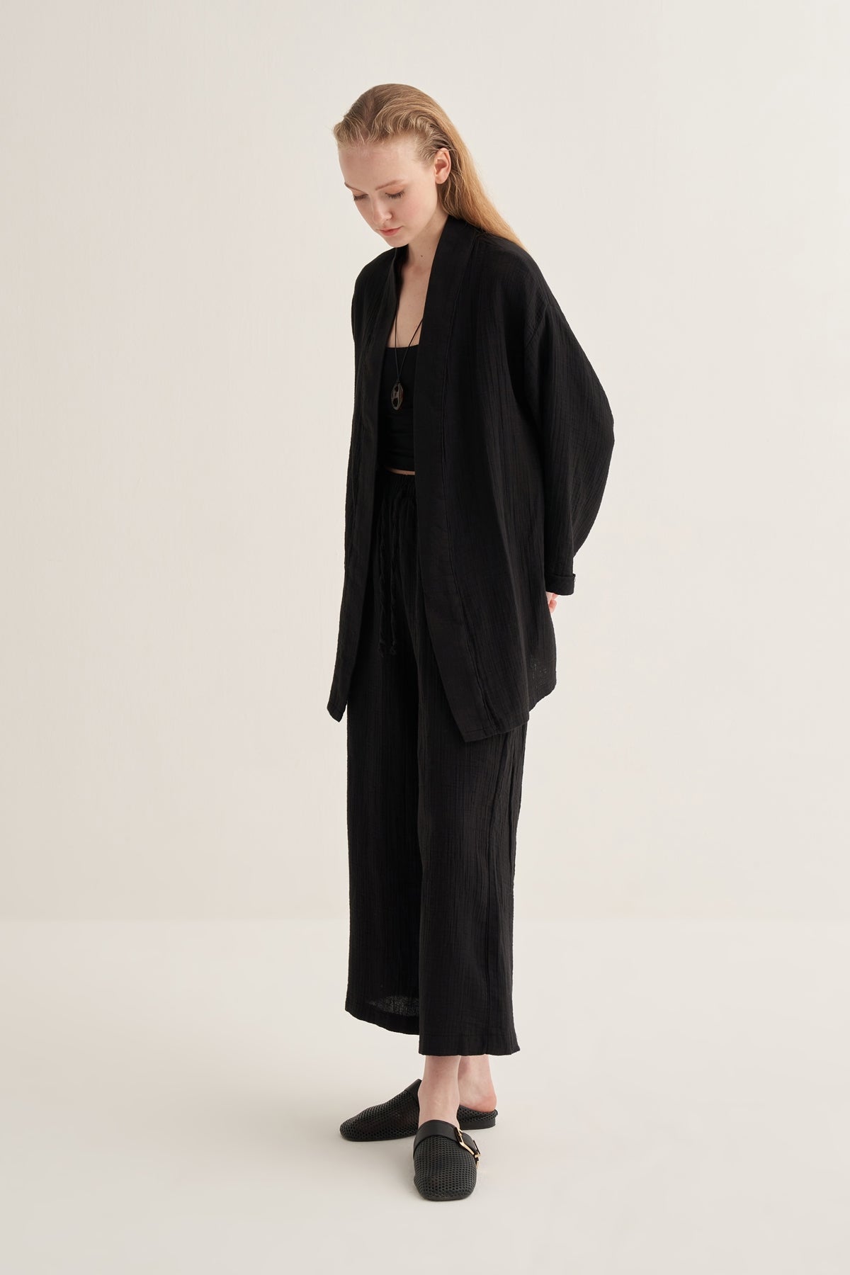 Kadın Müslin Kimono Takım Siyah
