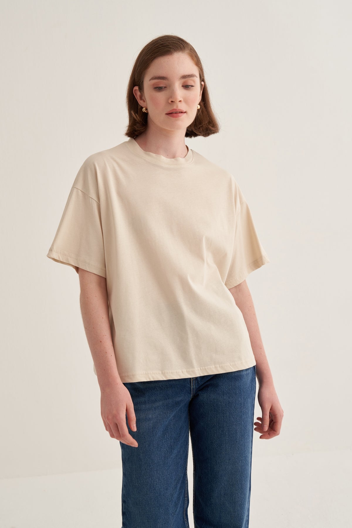 Kadın Oversize Tişört Bej