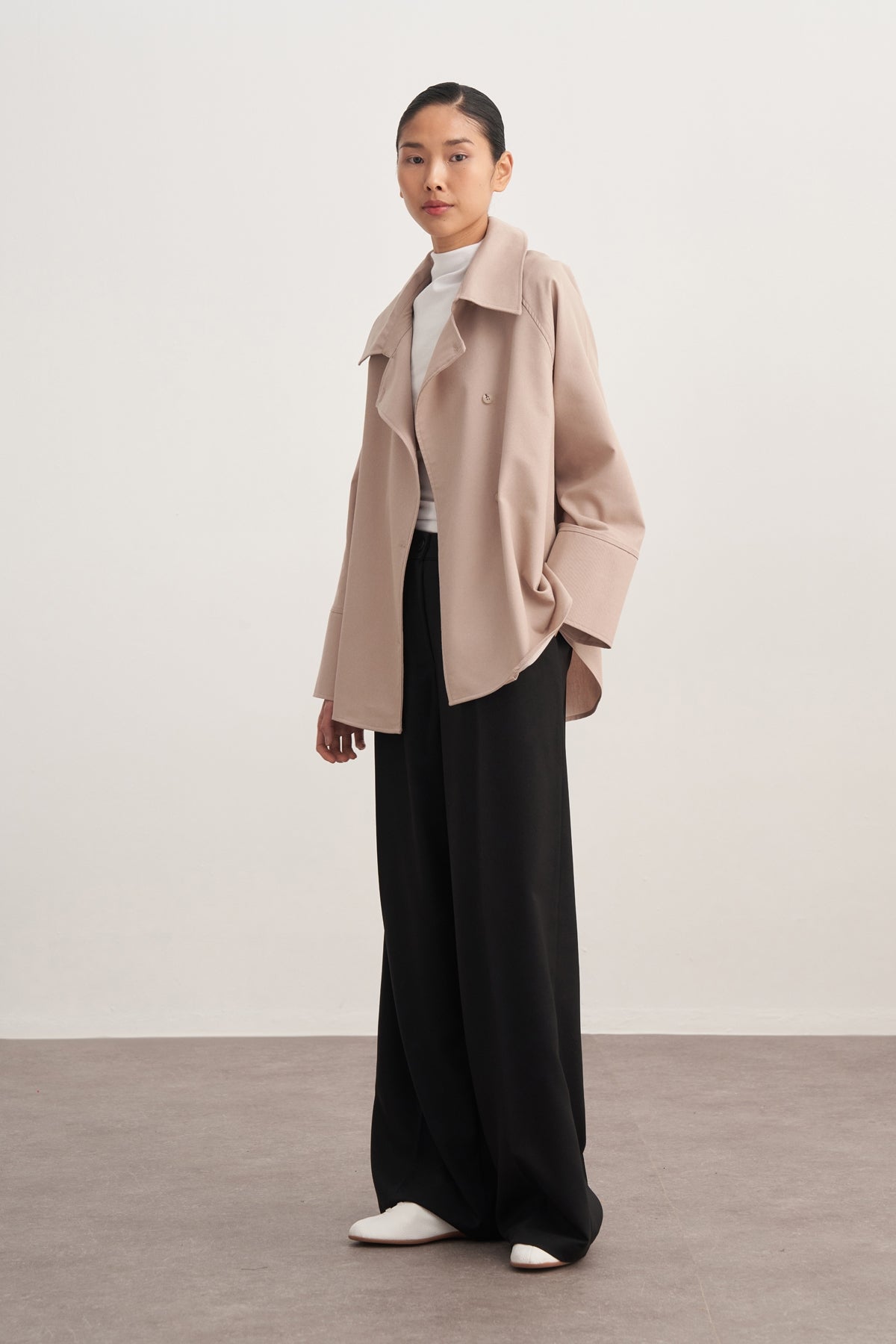 Kadın Gabardin Kruvaze Gömlek Bej