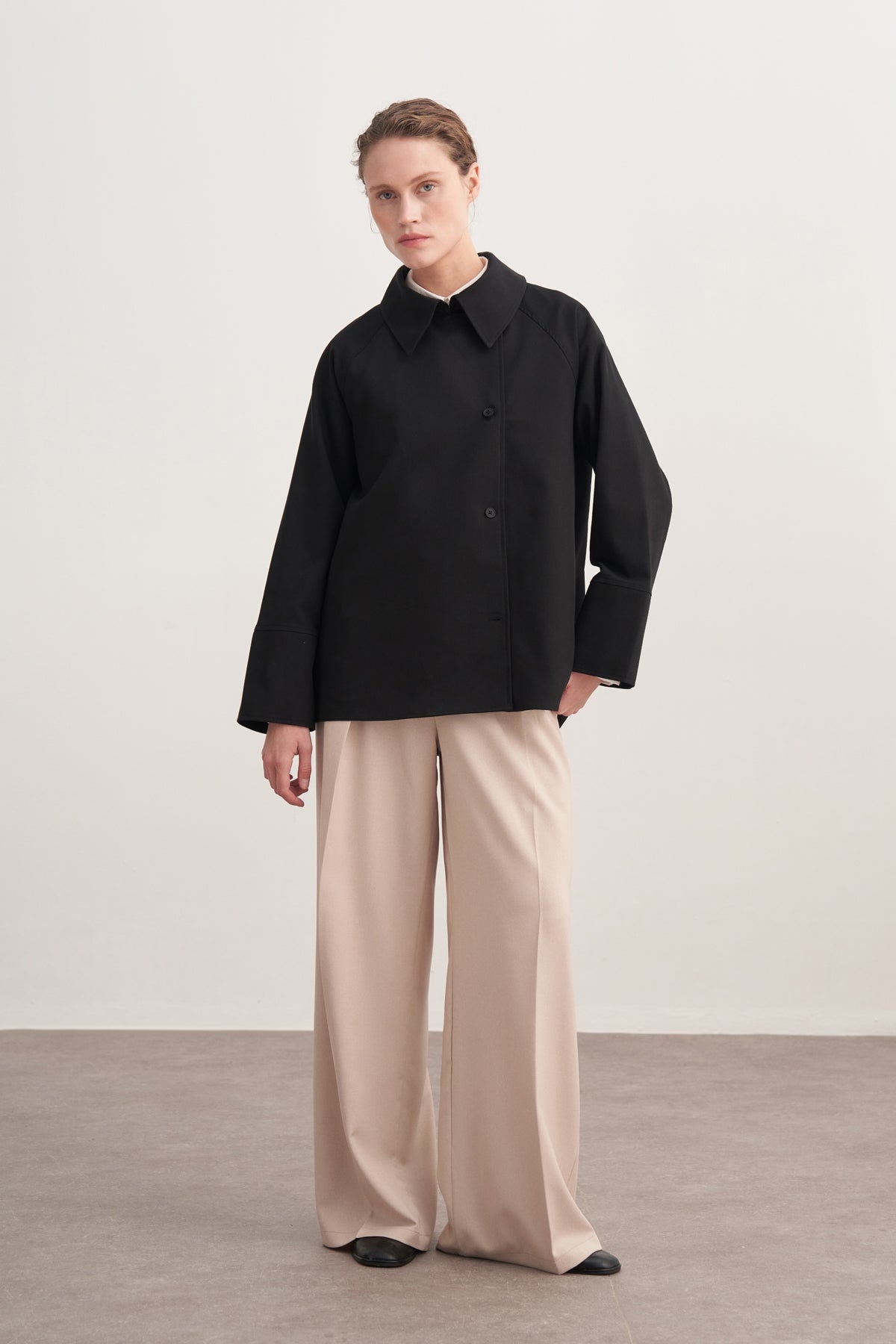 Kadın Gabardin Kruvaze Gömlek Siyah