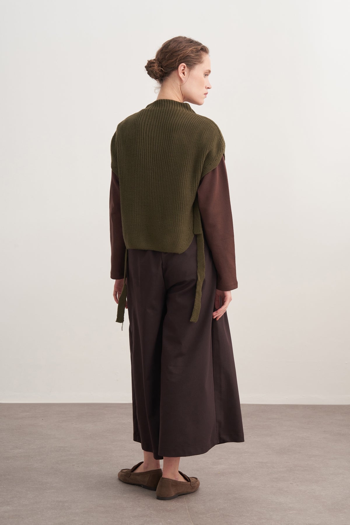 Kadın Bağlama Detaylı Triko Süveter Haki