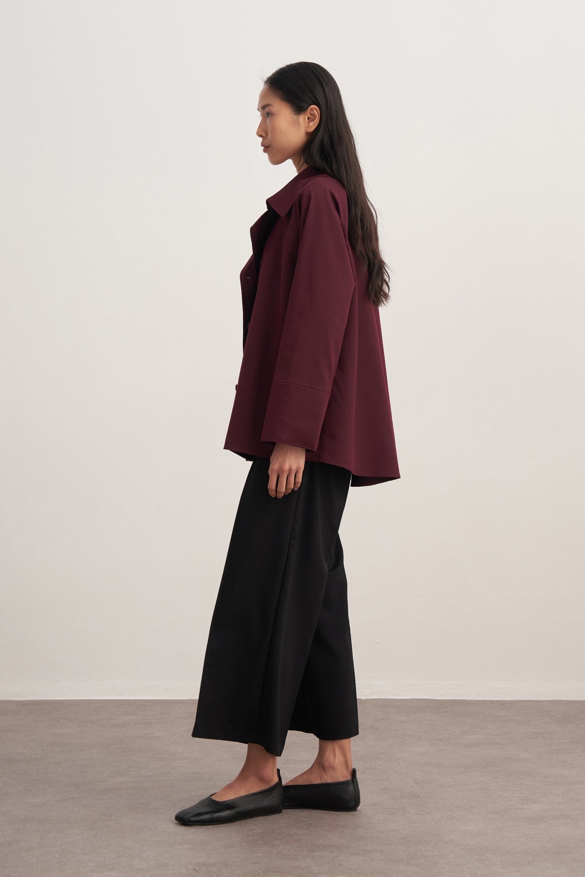 Kadın Gabardin Kruvaze Gömlek Mürdüm