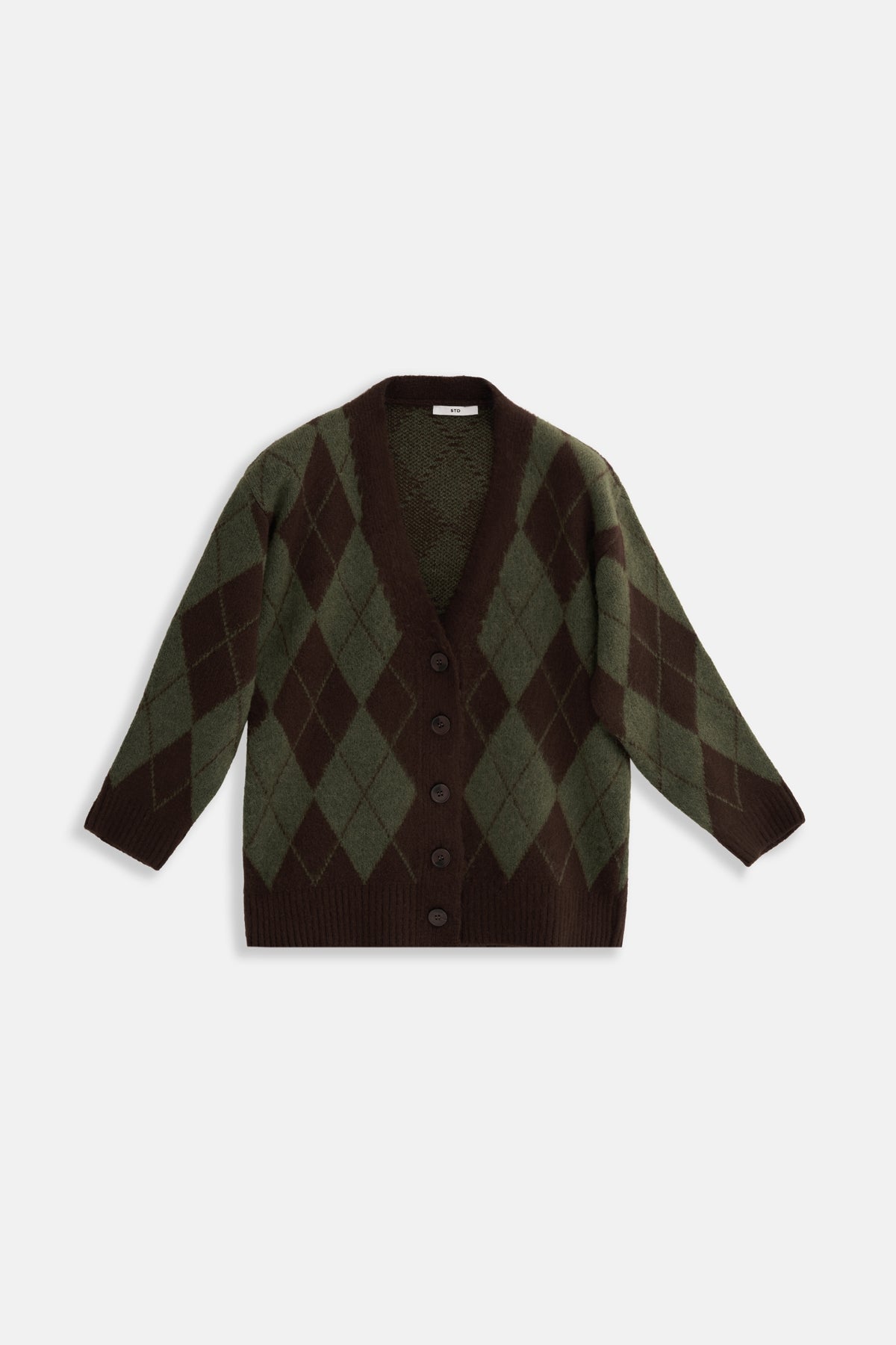 Kadın Baklava Desen V Yaka Hırka Haki