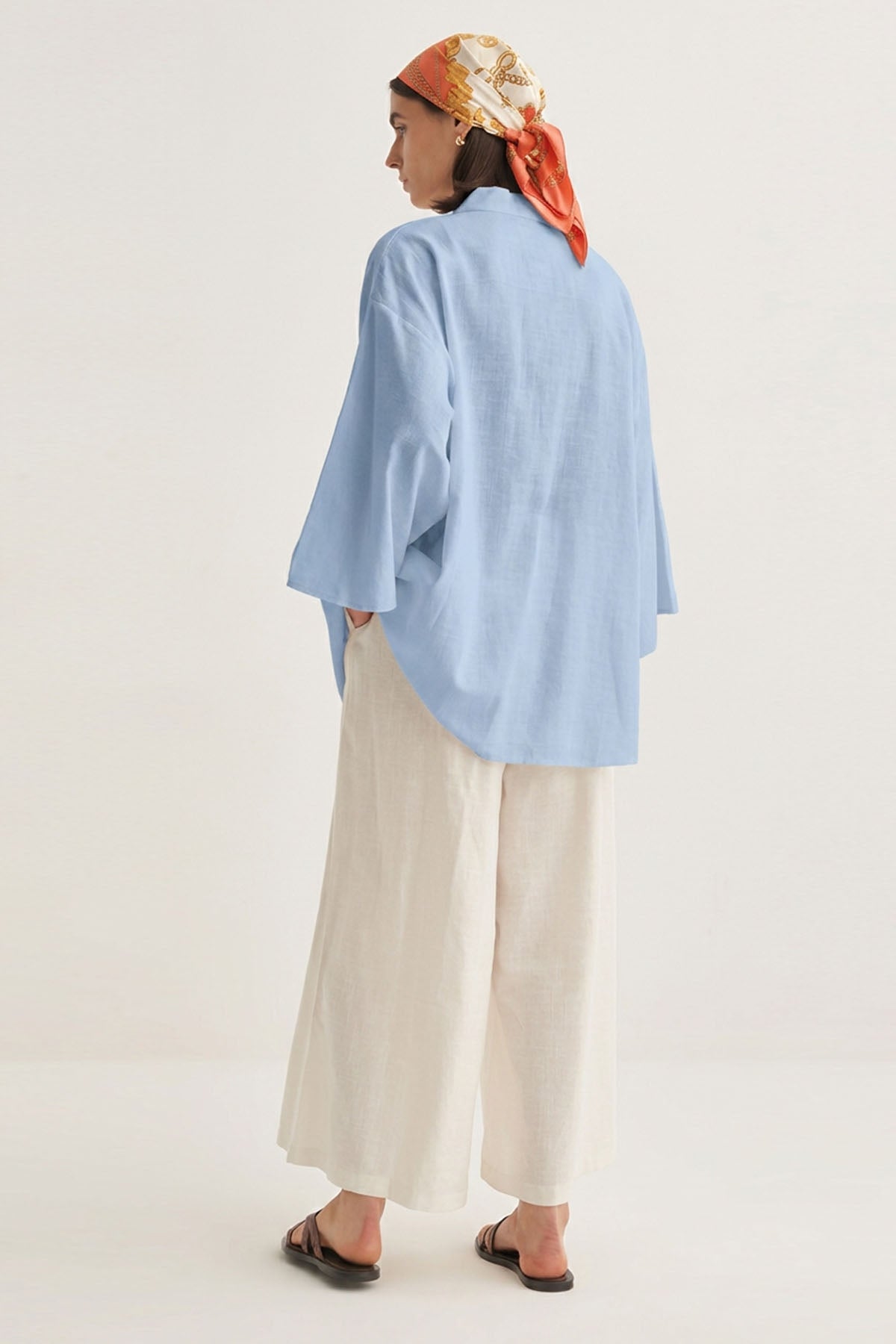 Kadın Organik Pamuklu Oversize Kimono Mavi