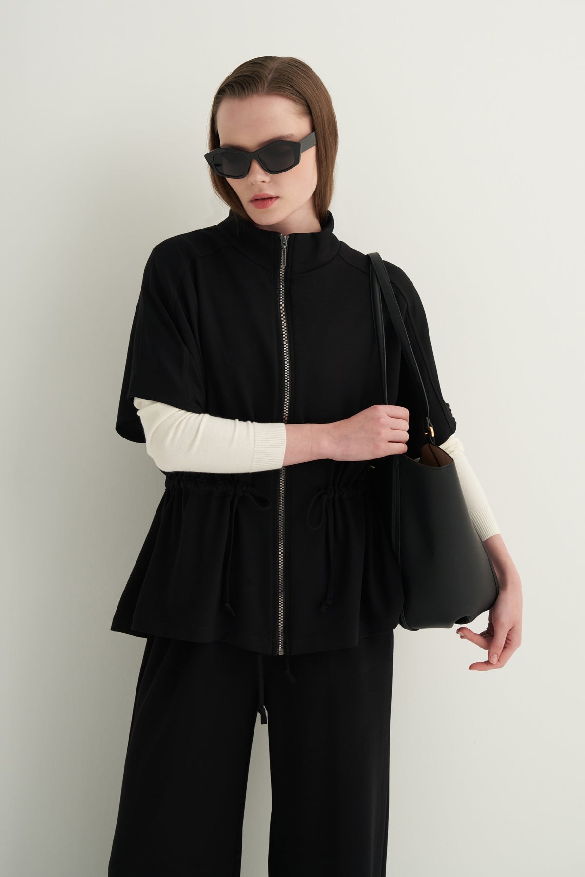 Kadın Oversize Yelek Bol Paça Pantolon Takım Siyah