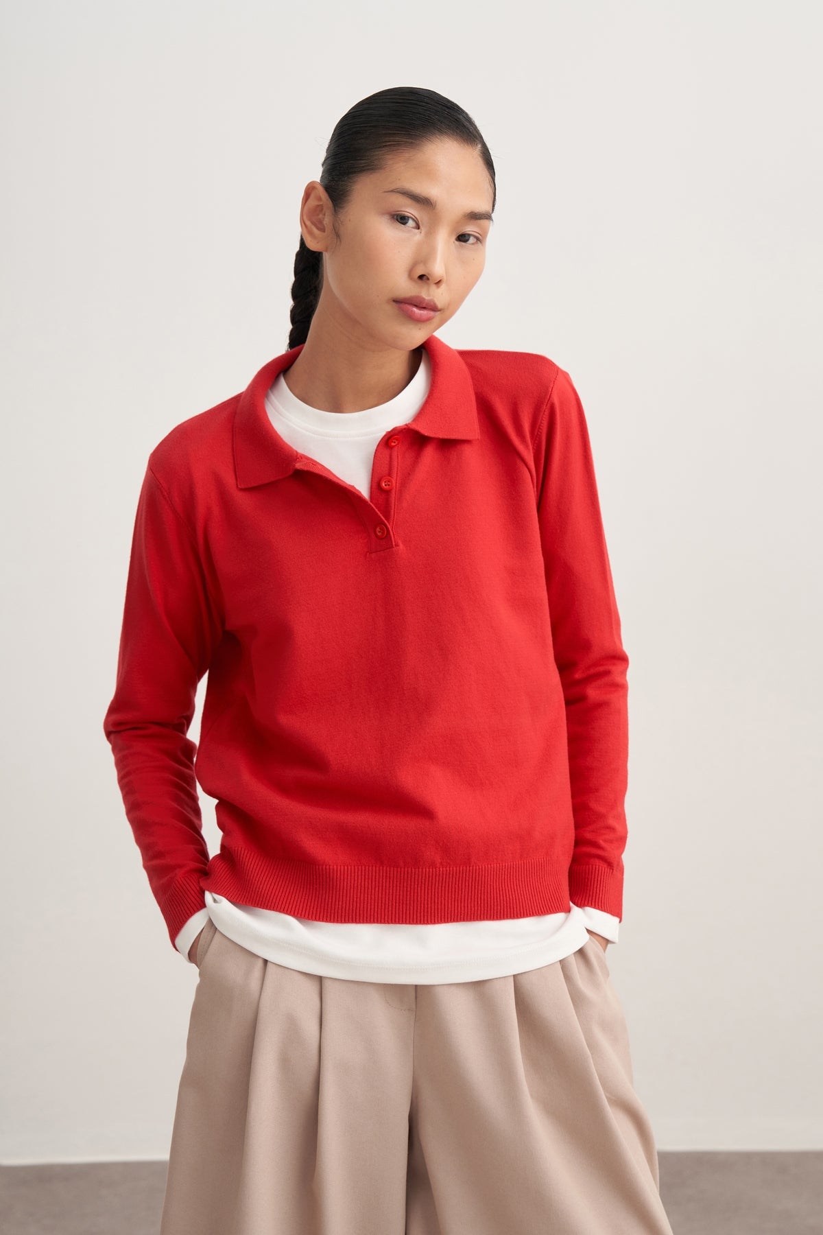 Kadın Polo Yaka Viskon Triko Kazak Kırmızı
