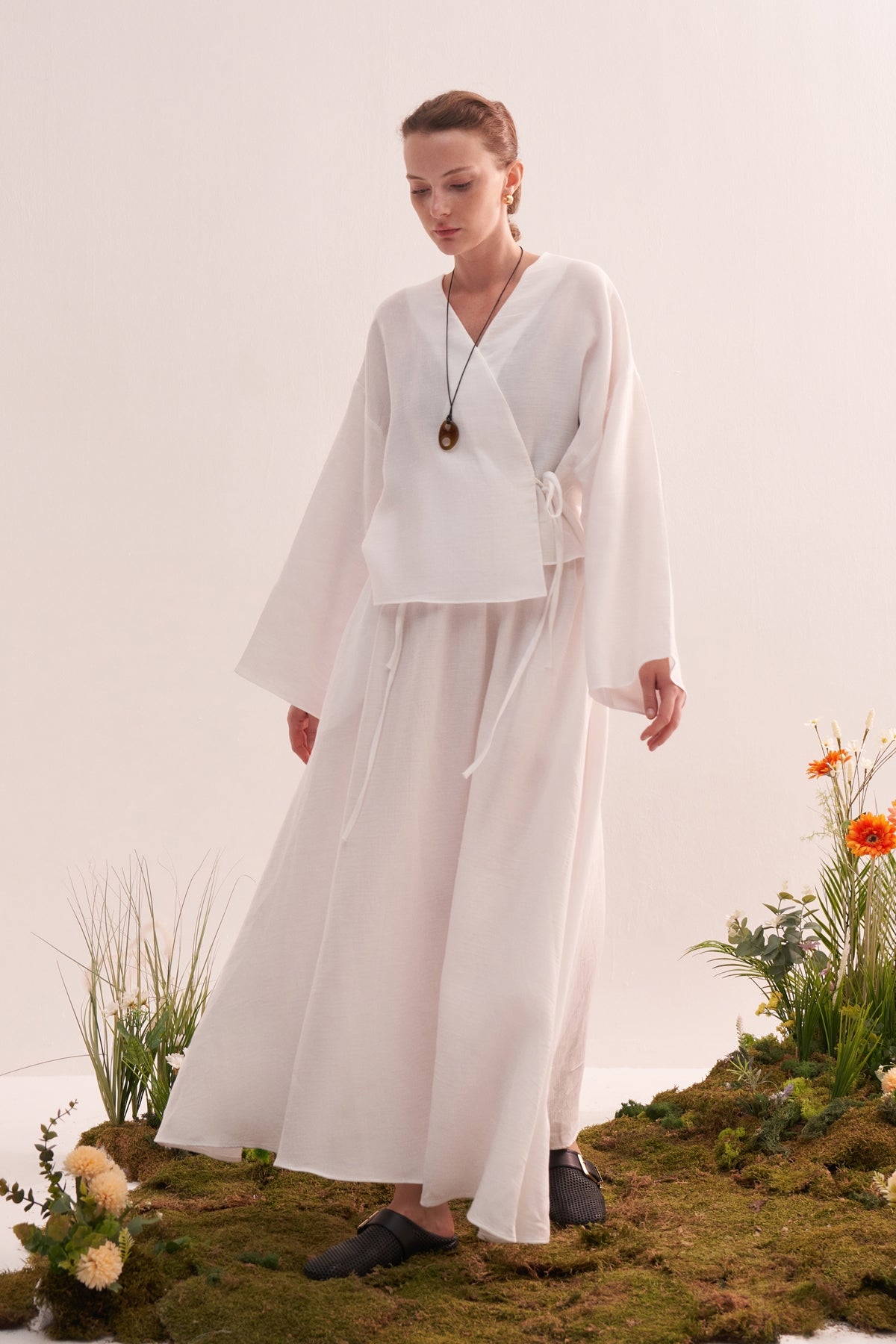 Kadın Müslin Kimono Etek Takım Ekru