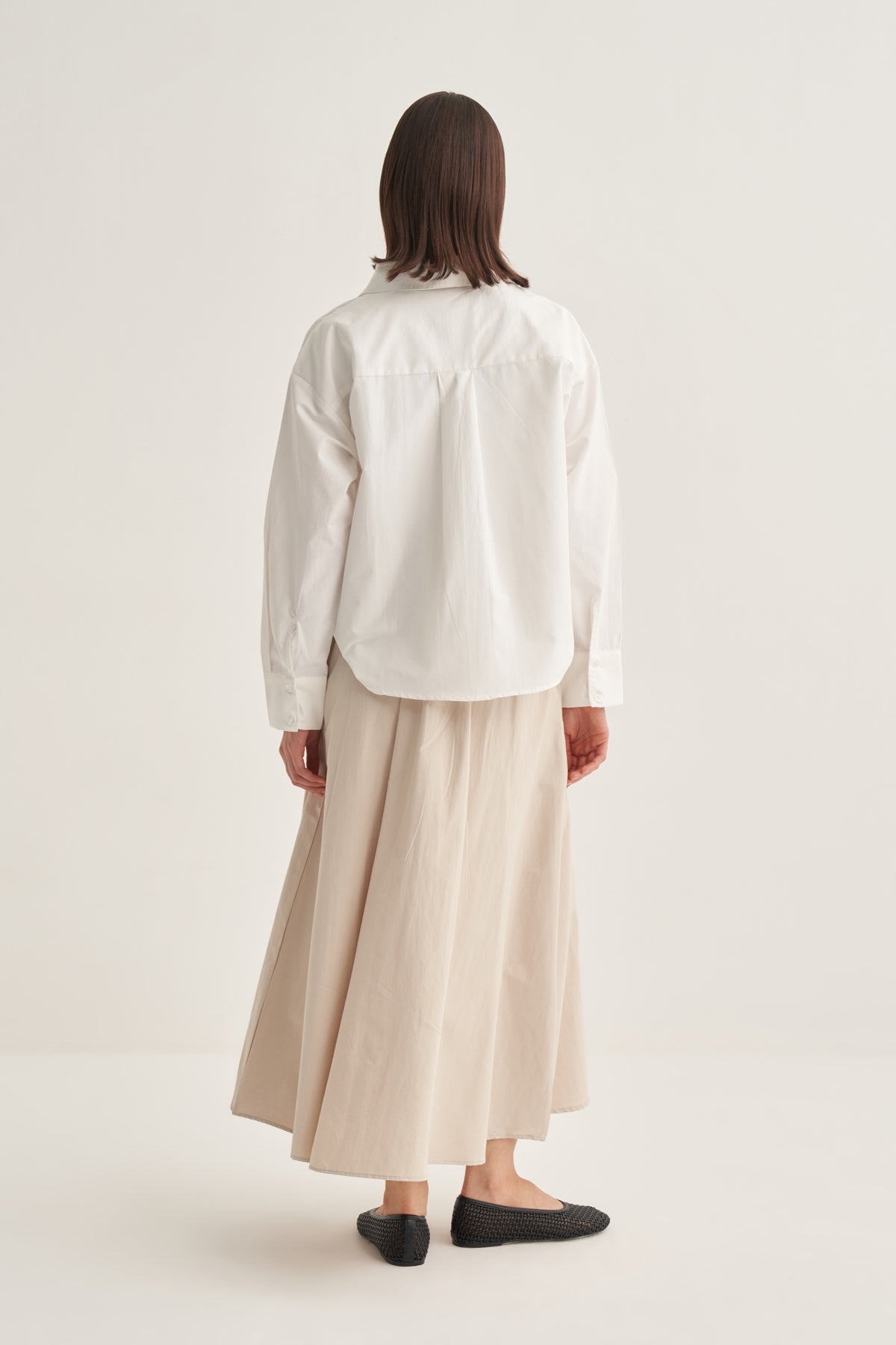 Kadın Poplin Oversize Kısa Gömlek Ekru