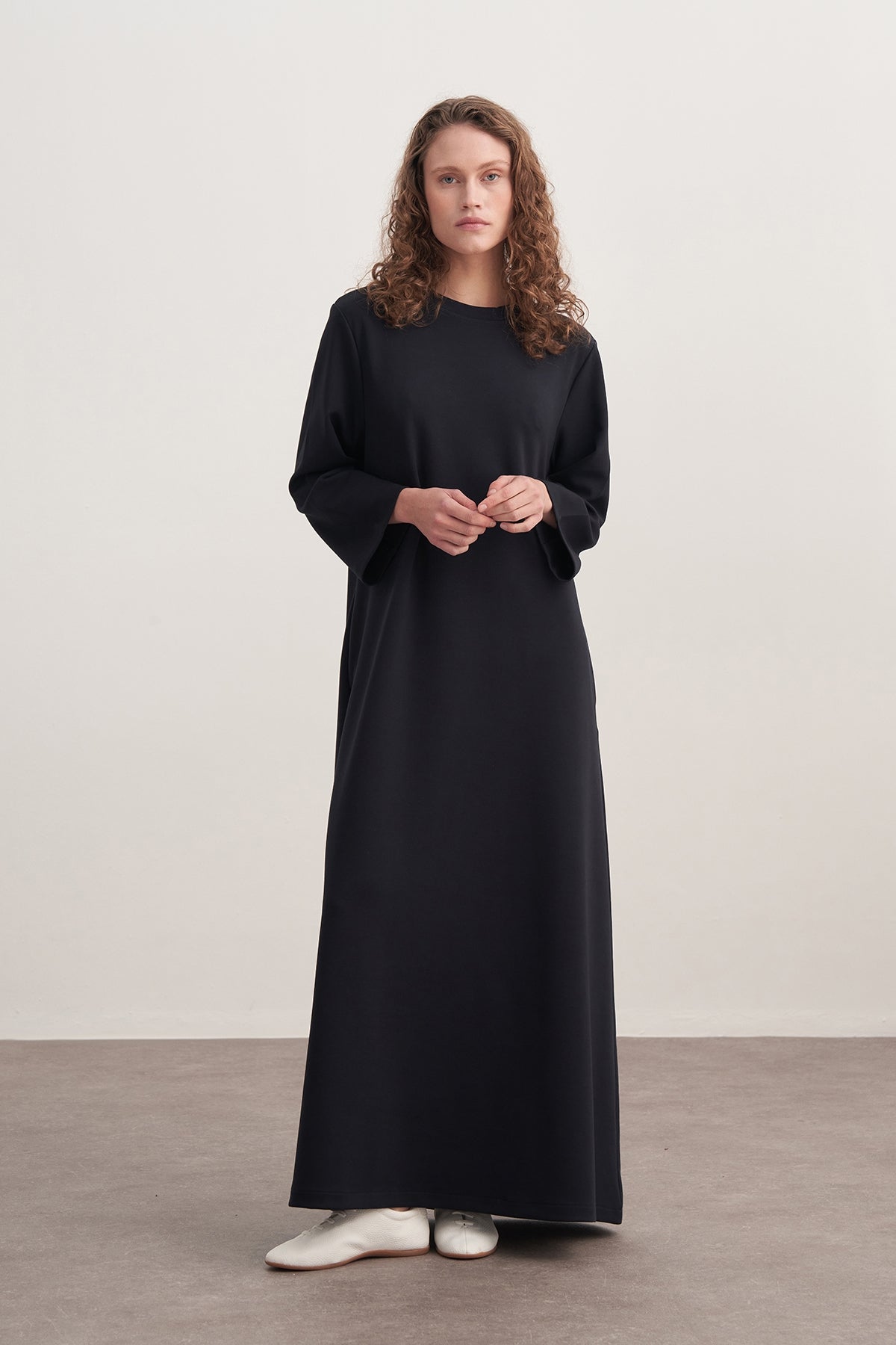 Kadın İnterlok Oversize Elbise Lacivert