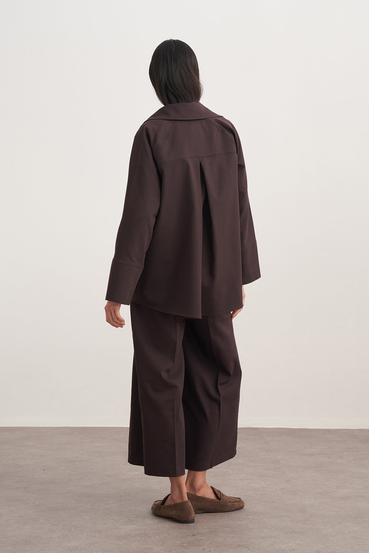 Kadın Gabardin Kruvaze Gömlek Kahve