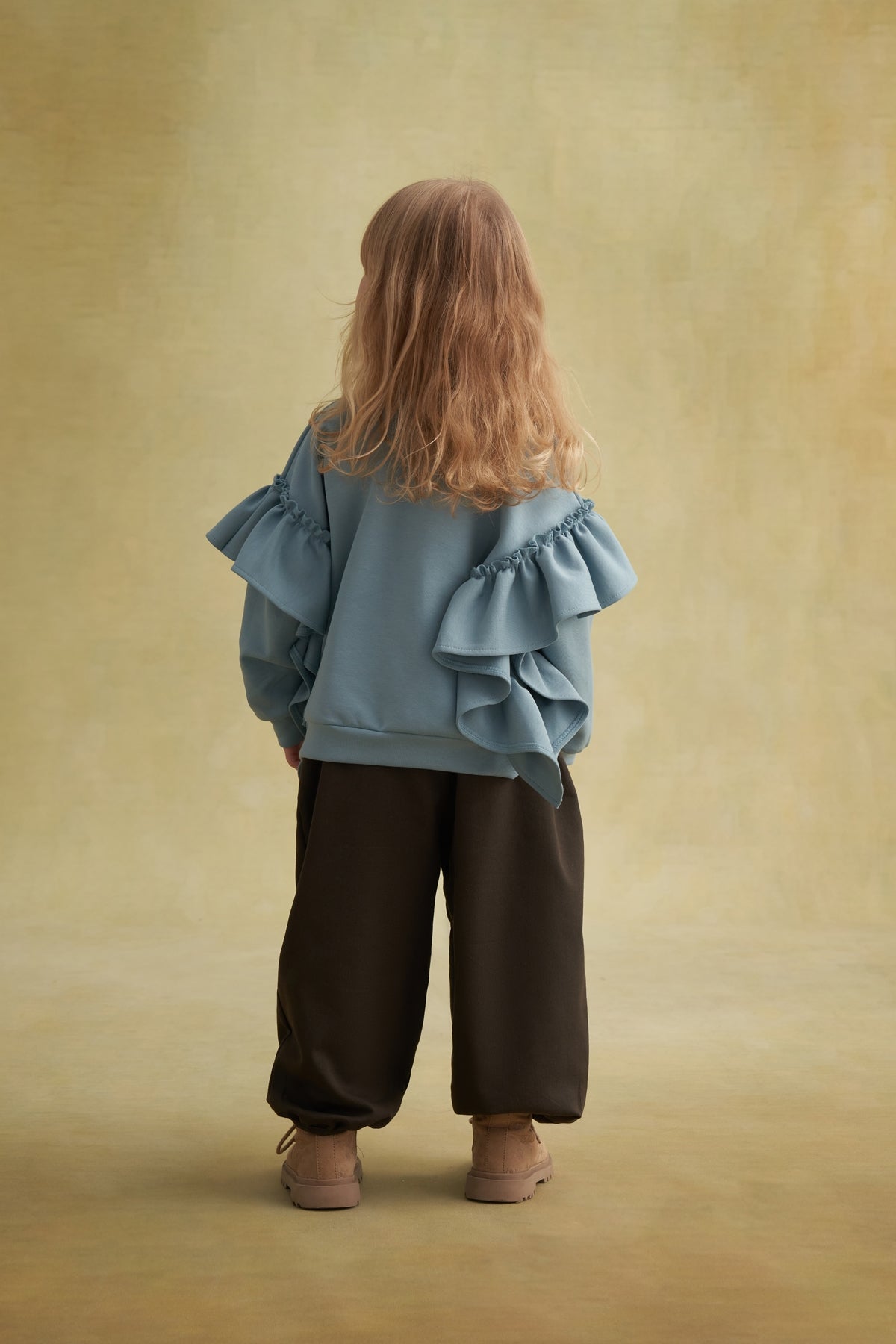 Unisex Çocuk İnterlok Fırfırlı Sweatshirt Mavi