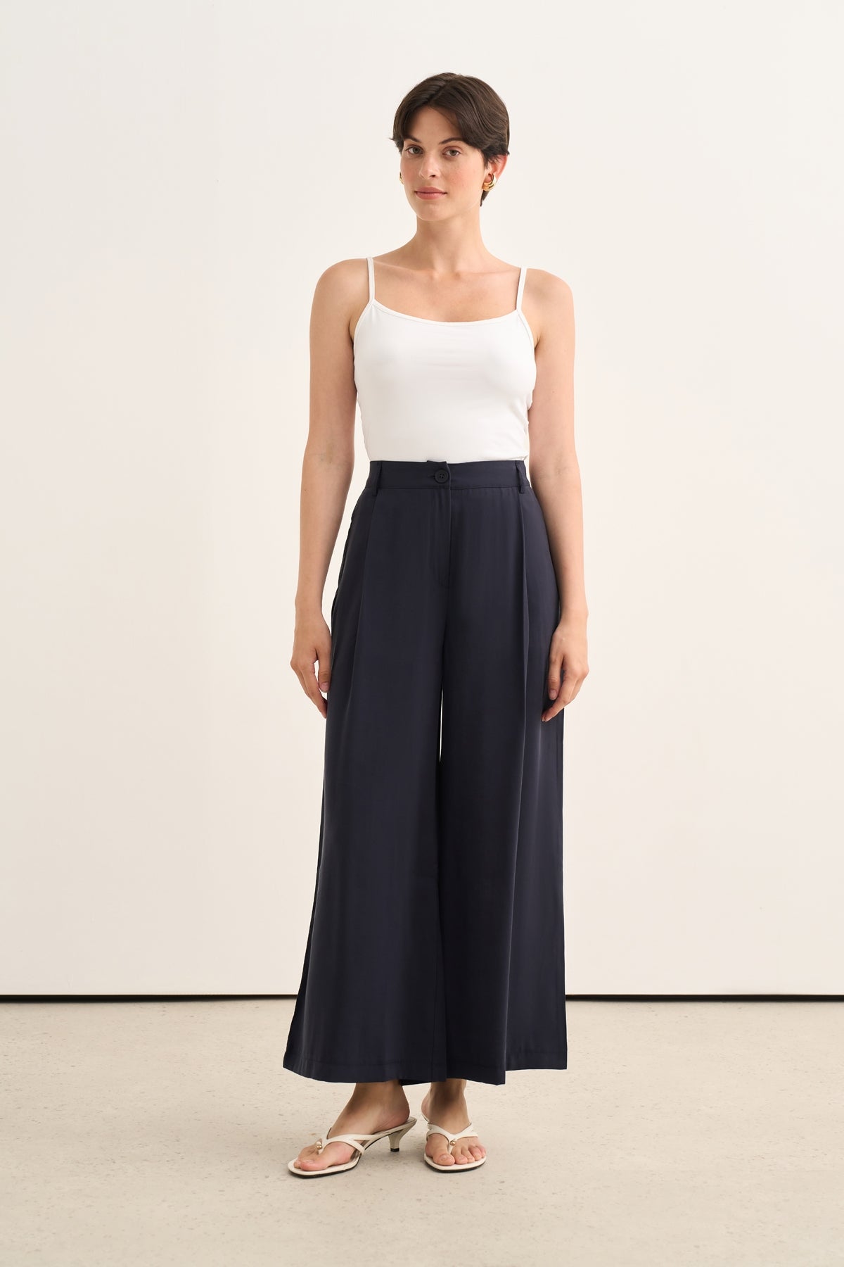 Kadın Modal Pileli Culotte Pantolon Lacivert