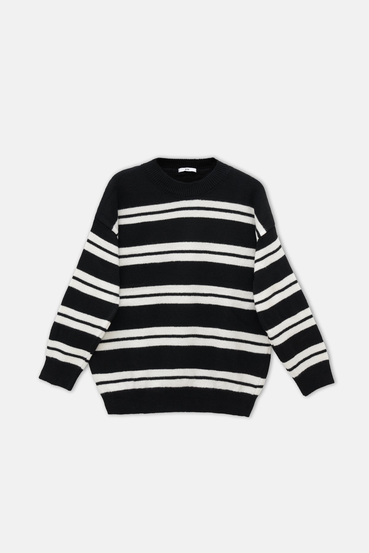 Kadın Çizgili Triko Kazak Siyah