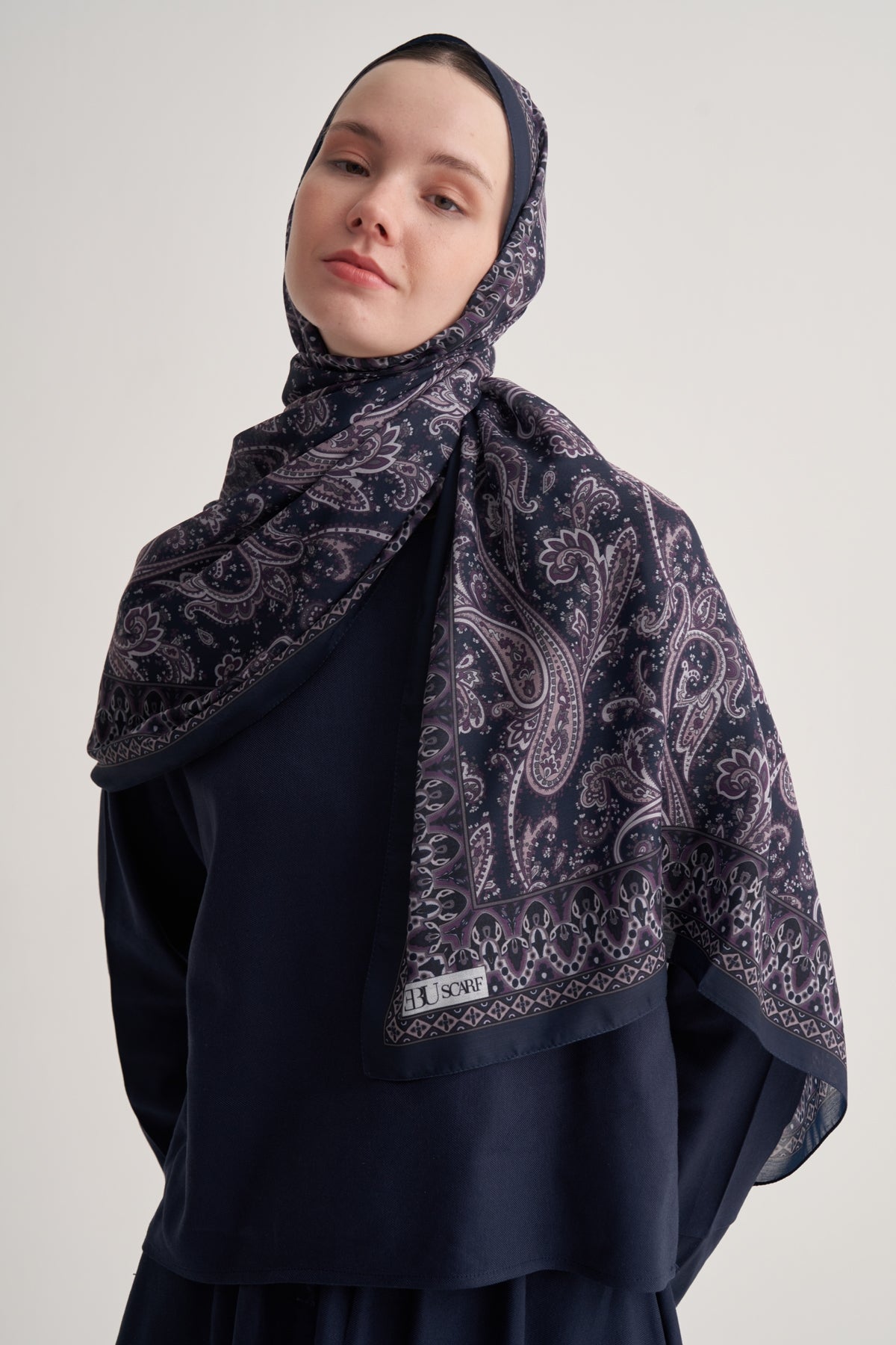 Kadın Soft Lily Desen Şal Lacivert
