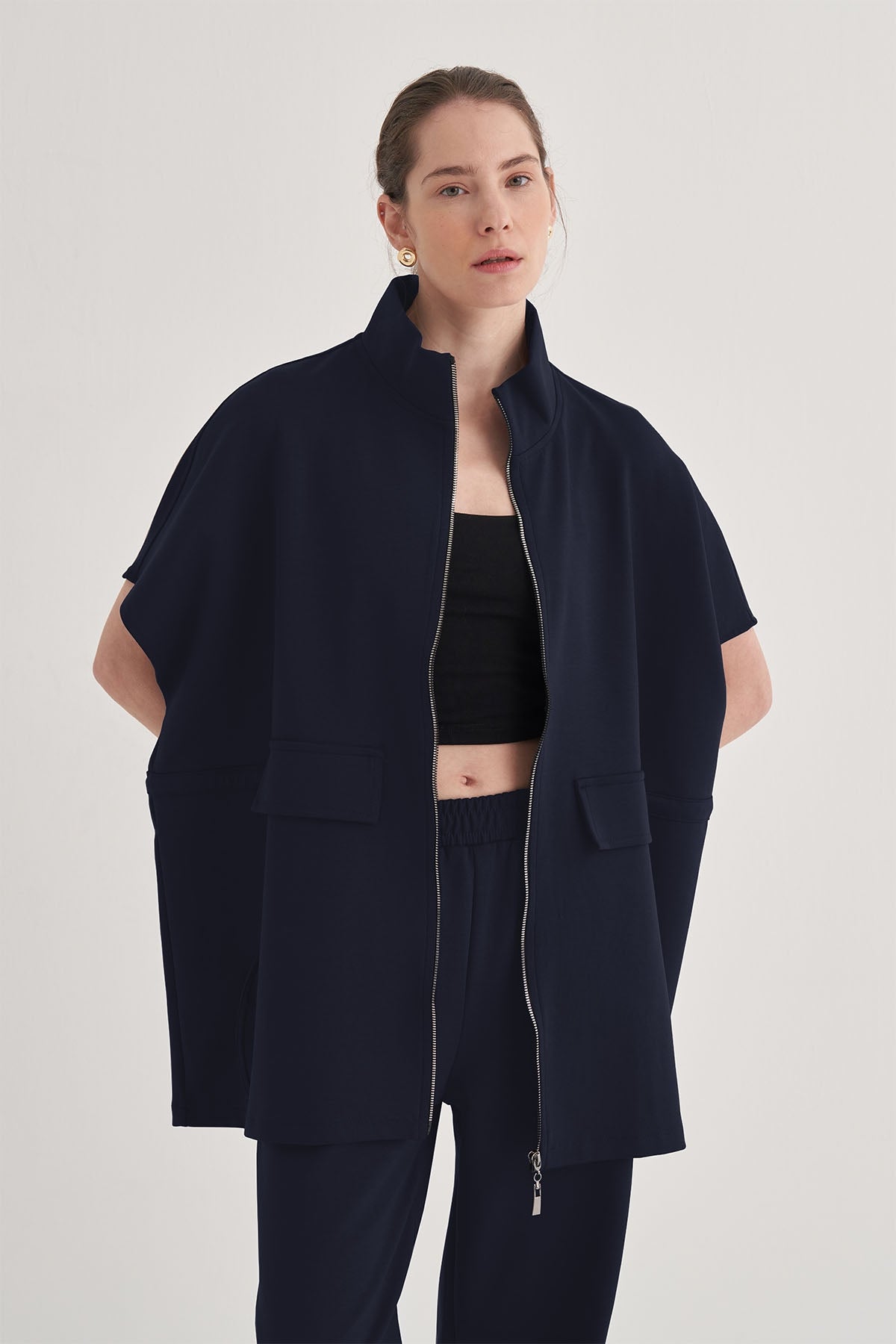 Kadın İnterlok Oversize Yelek Pantolon Takım Lacivert