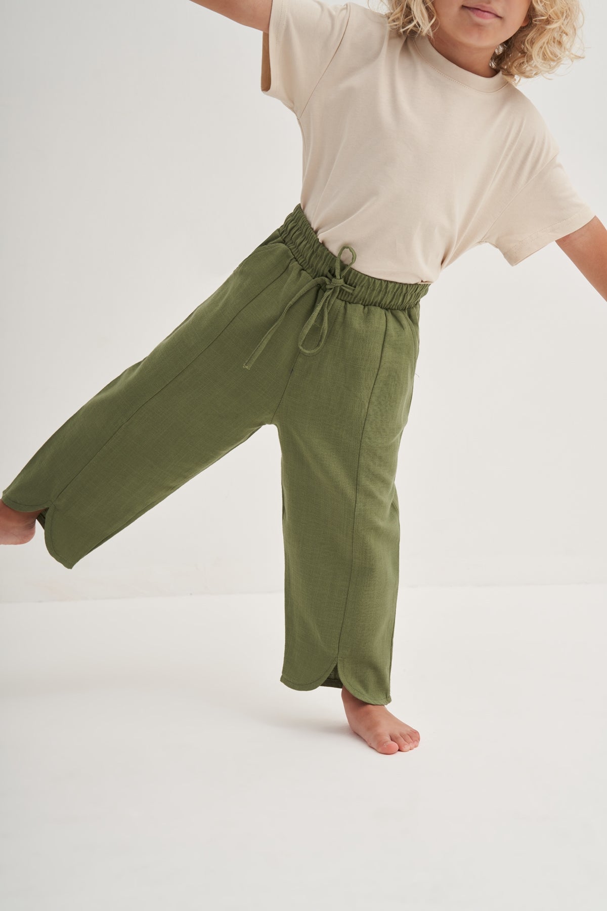 Unisex Çocuk Organik Pamuk Pantolon Açık Haki