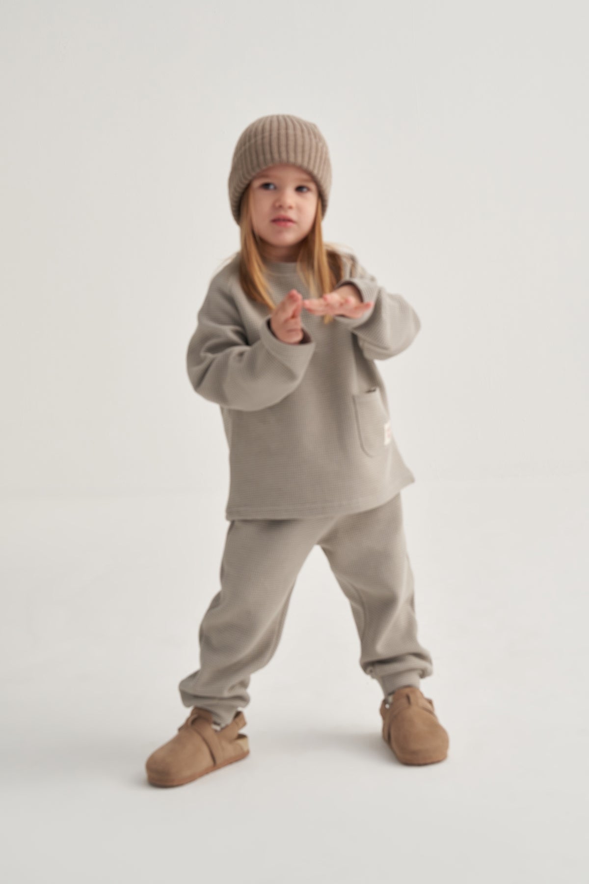 Unisex Çocuk Waffle Takım Gri