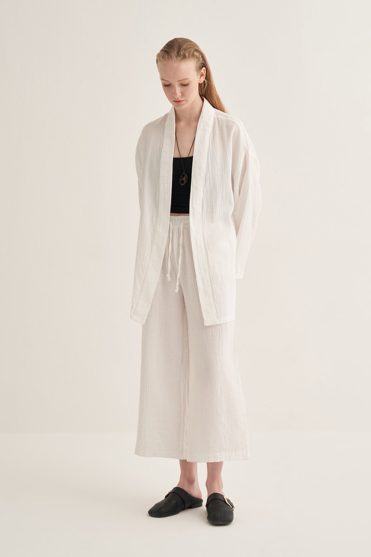 Kadın Müslin Kimono Takım Ekru