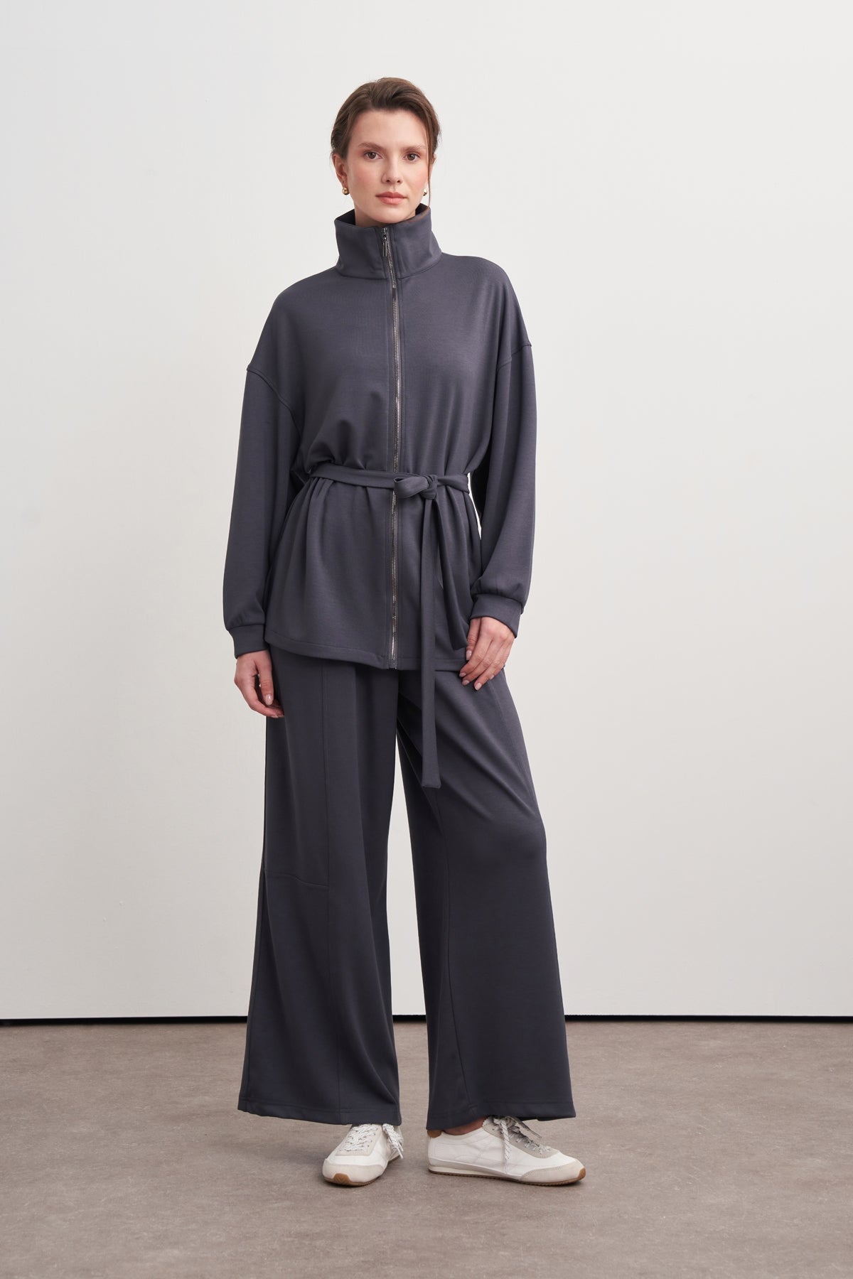 Kadın Kemerli Sweat Pantolon Takım Füme