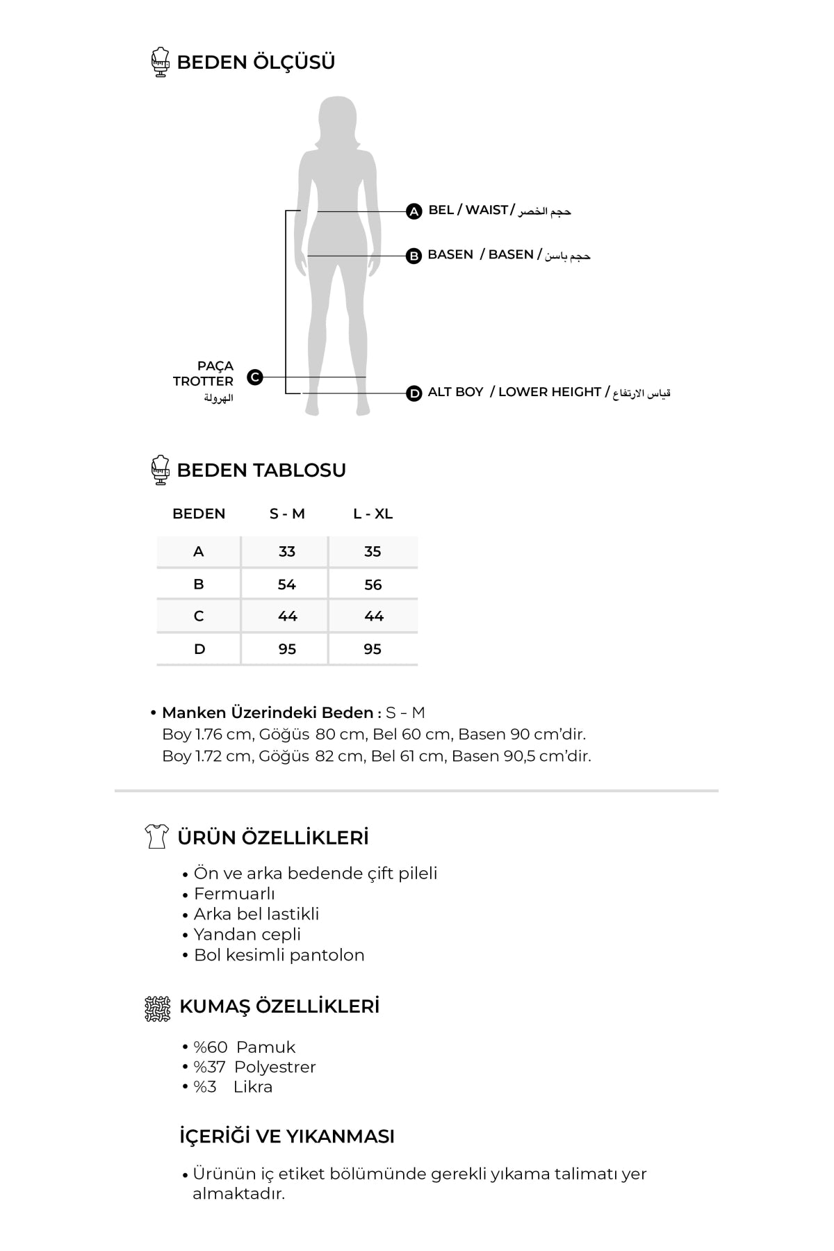 Kadın Gabardin Çift Pile Pantolon Siyah