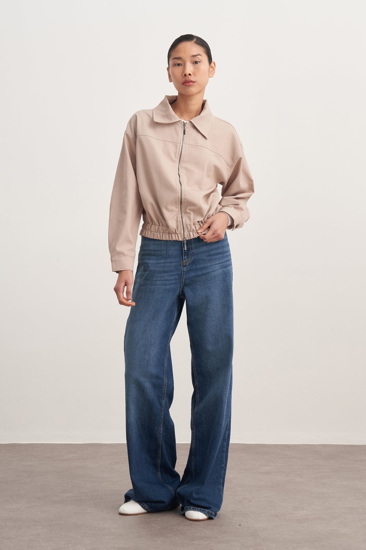 Kadın Gabardin Bomber Ceket Bej