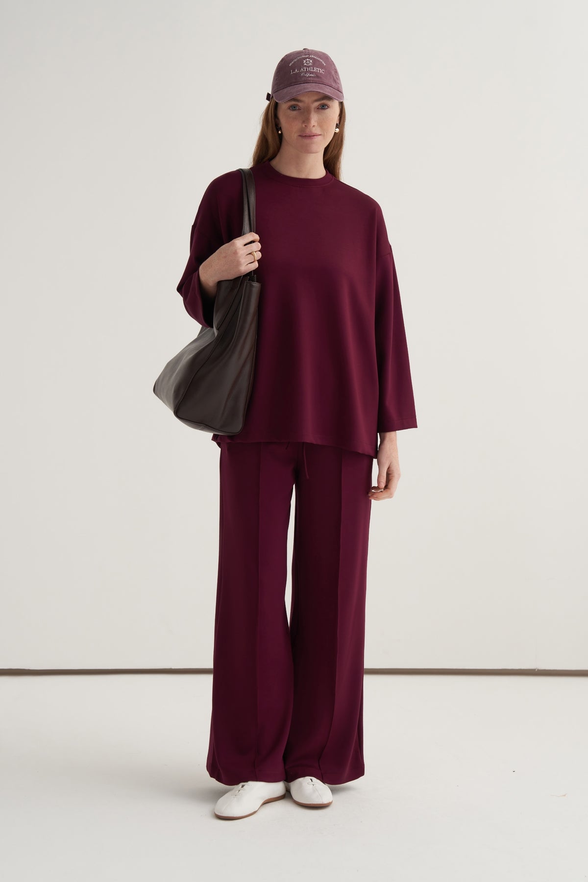 Kadın Basic Pantolonlu Sweat Takım Bordo