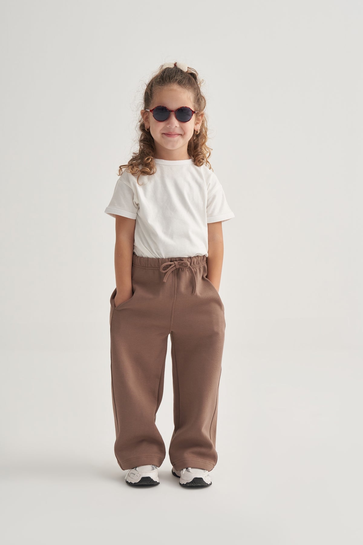 Kız Çocuk İnterlok Bol Paça Pantolon Kahve