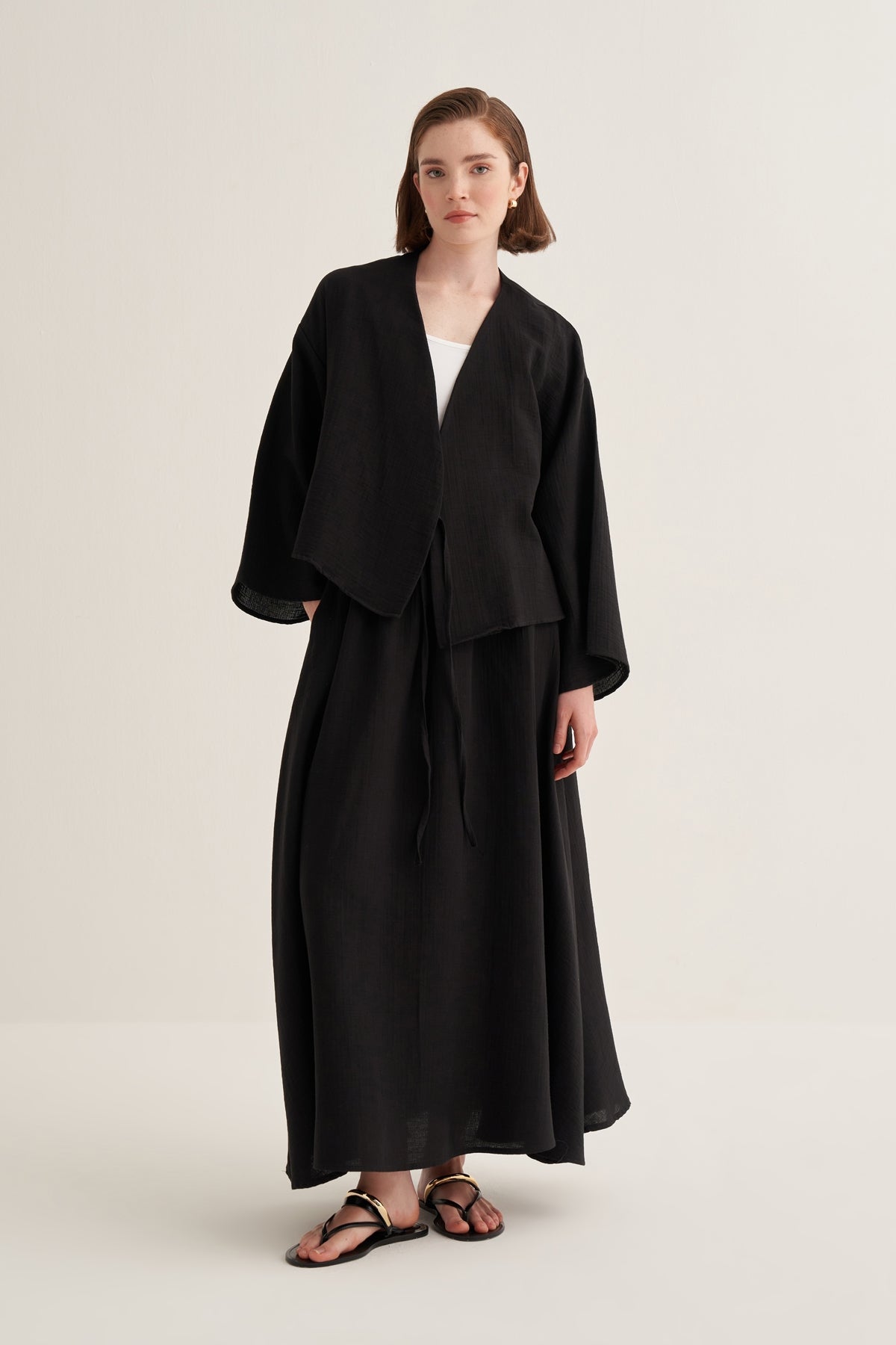Kadın Müslin Kimono Etek Takım Siyah