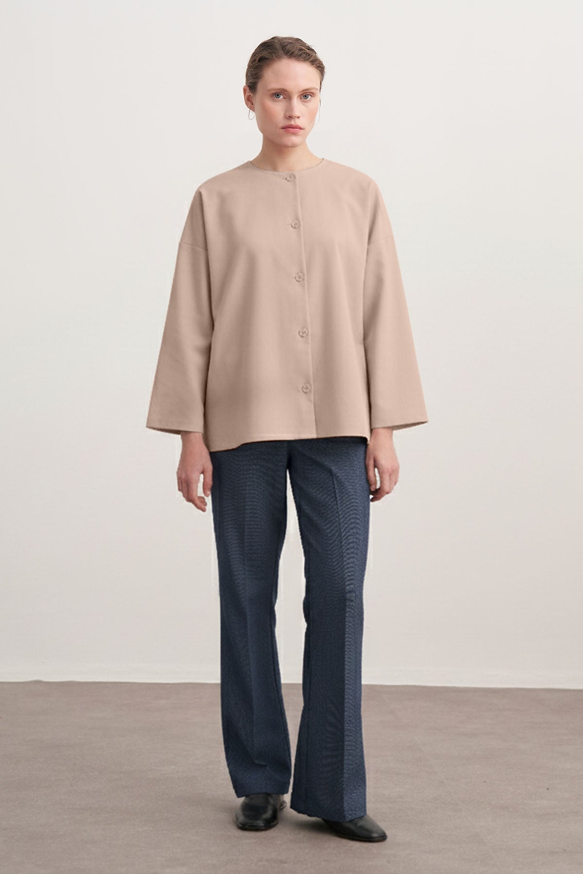 Kadın Gabardin Ceket Gömlek Bej