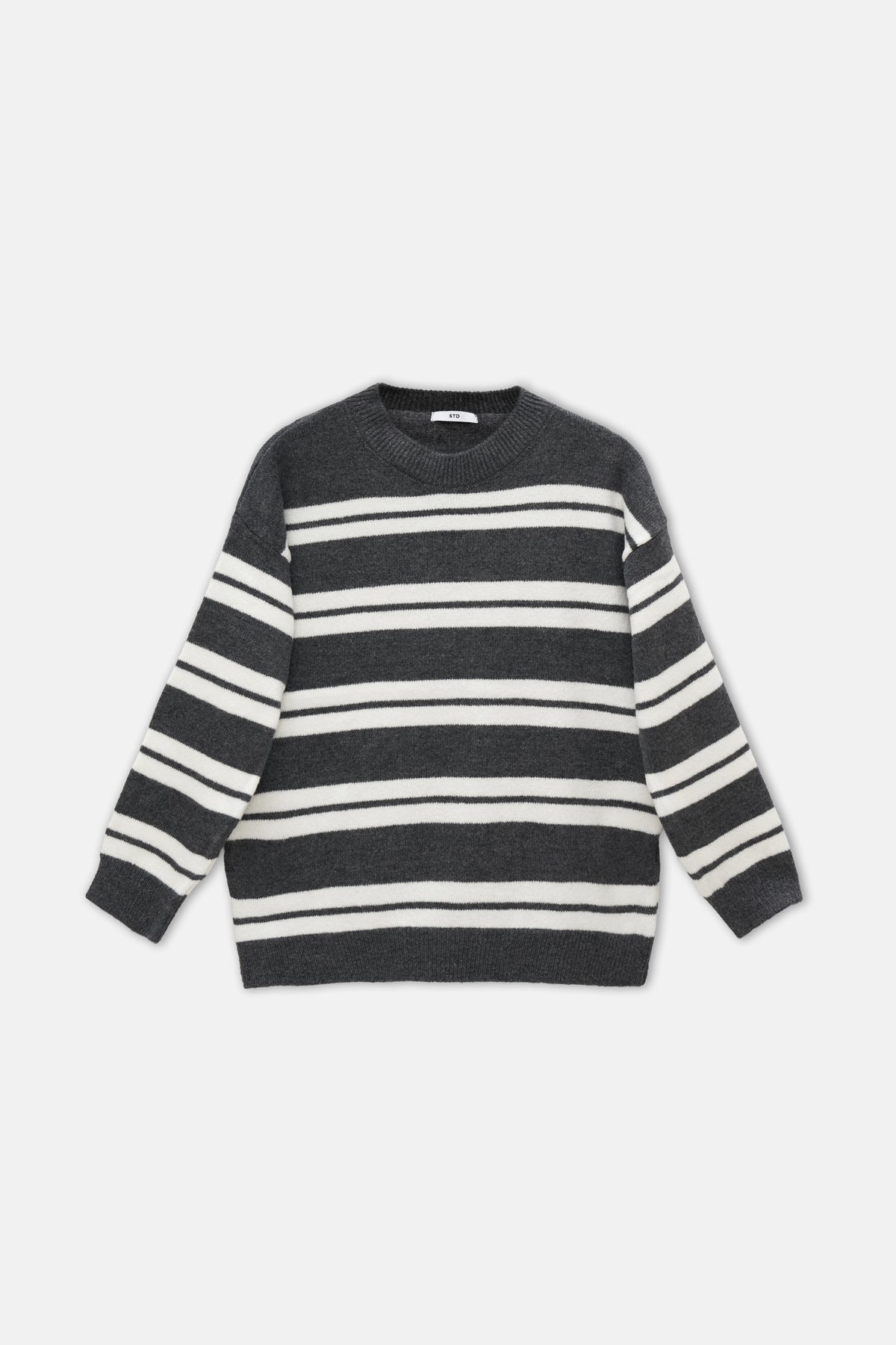 Kadın Çizgili Triko Kazak Antrasit