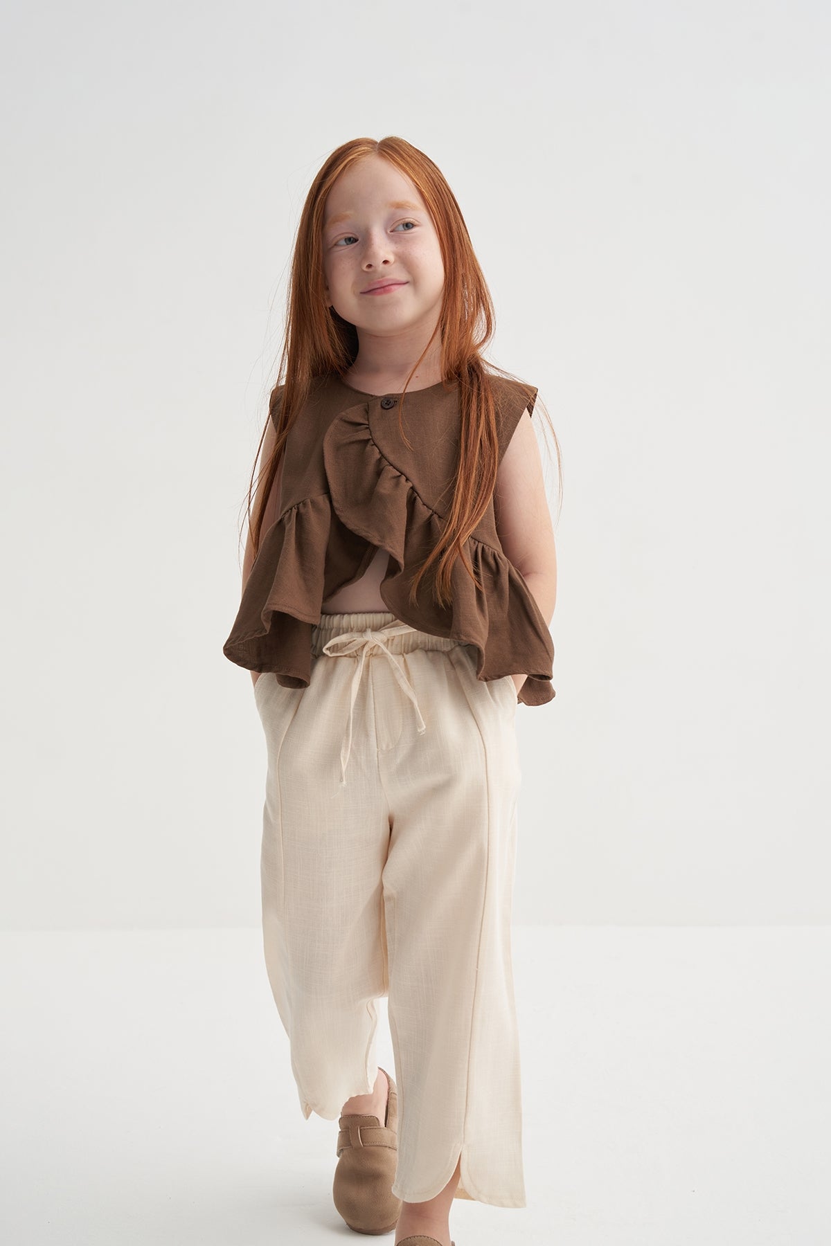 Unisex Çocuk Organik Pamuk Pantolon Krem