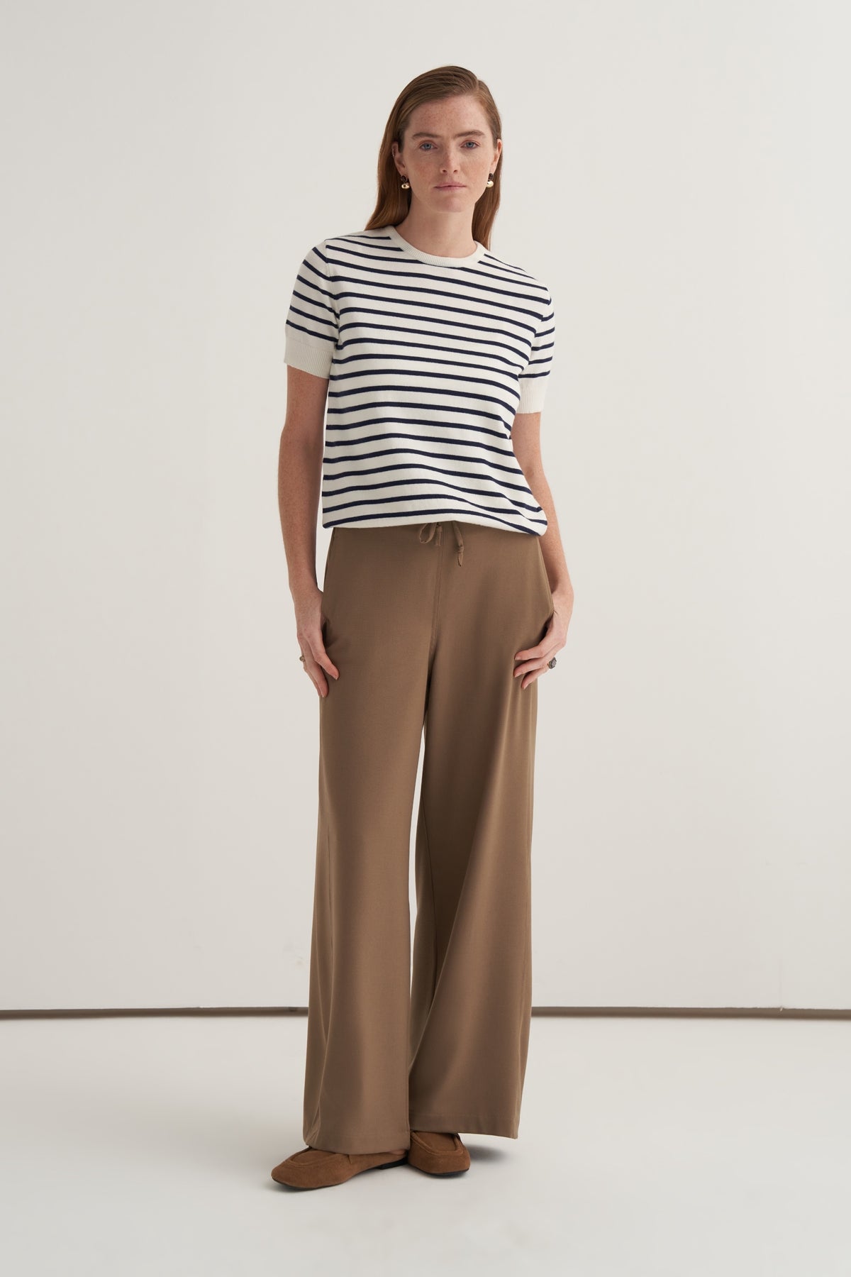 Kadın Yan Dikiş Detaylı Palazzo Pantolon Ceviz Kabuğu