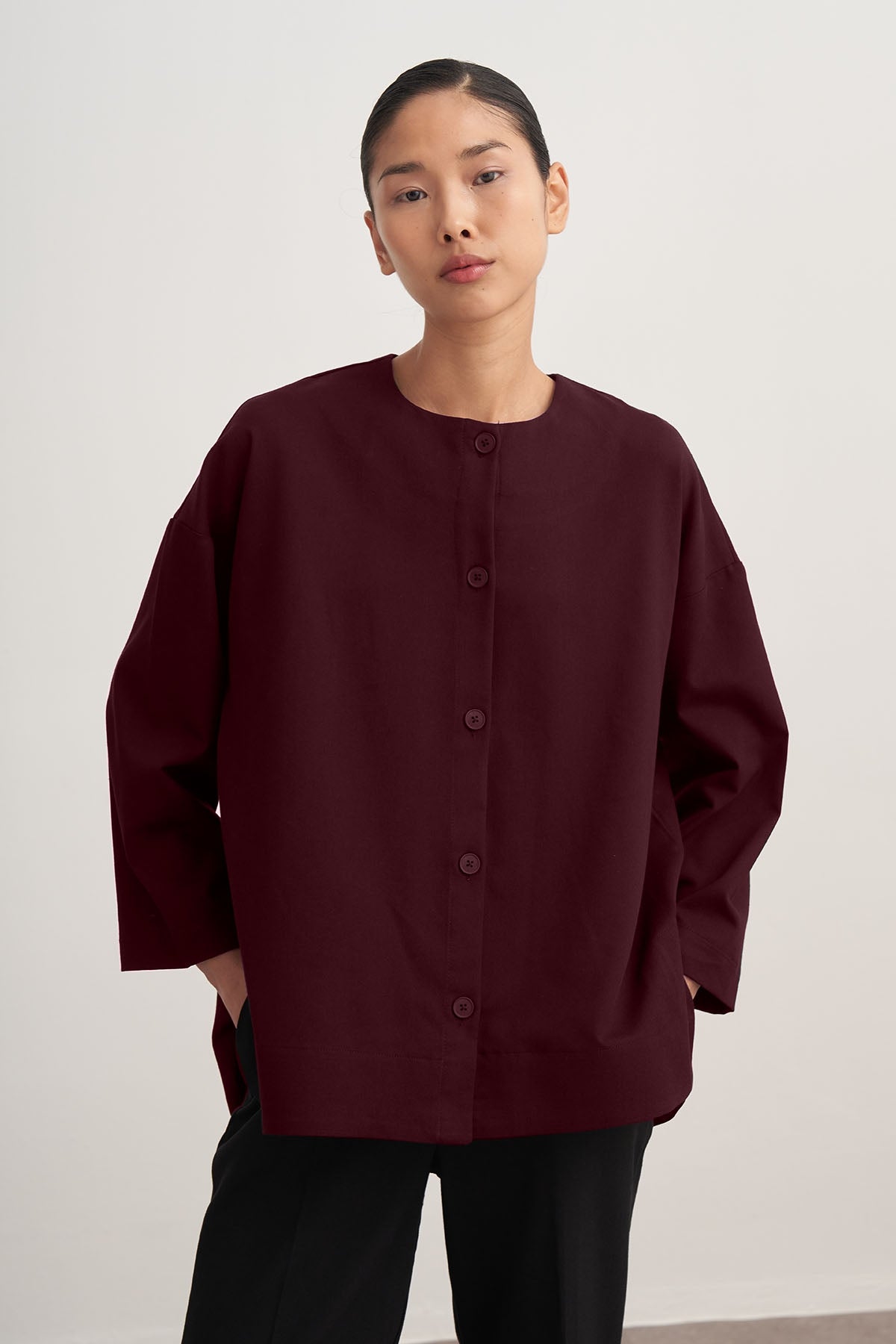 Kadın Gabardin Ceket Gömlek Mürdüm