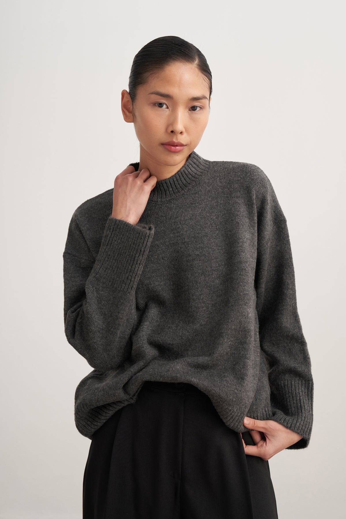 Kadın Basic Triko Kazak Antrasit